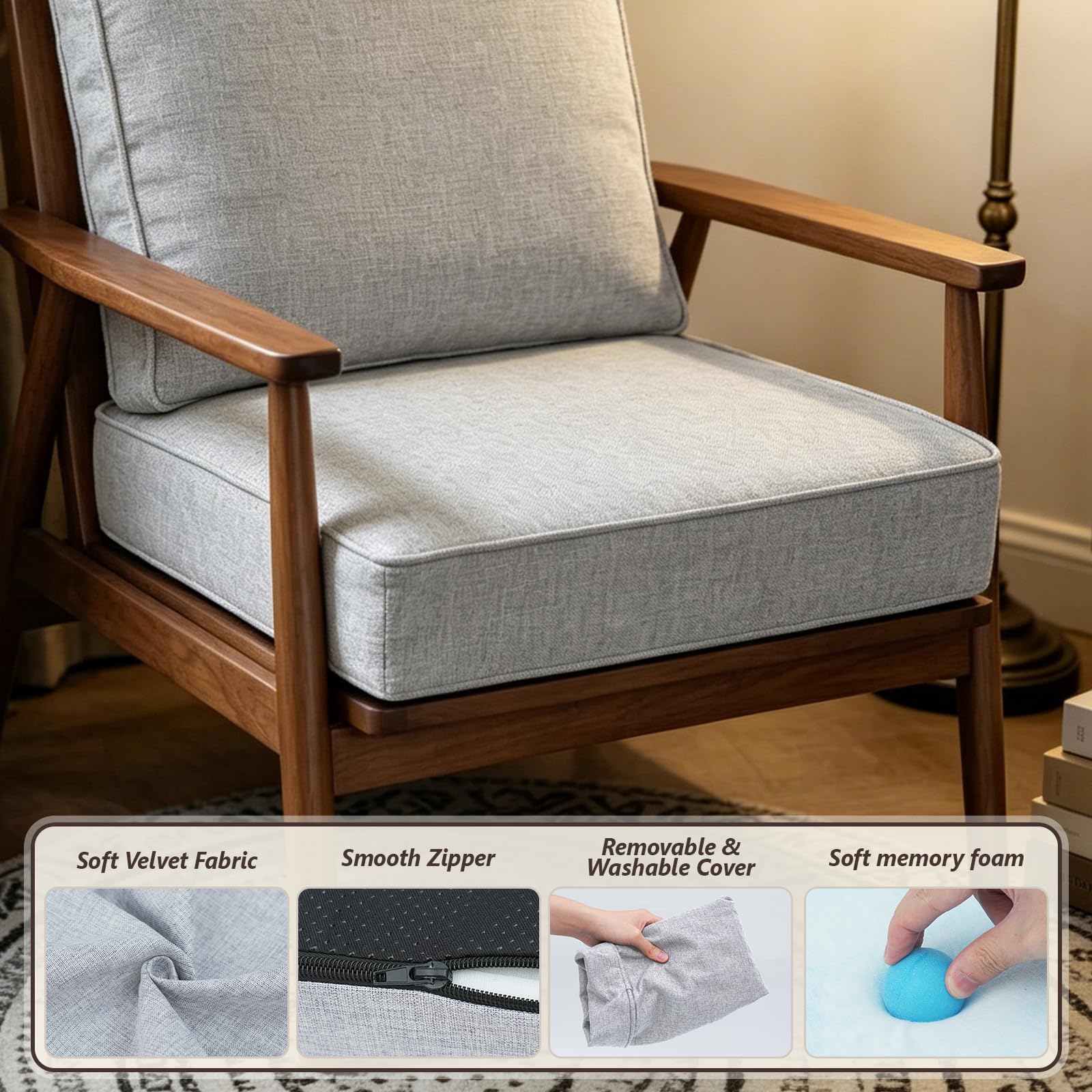 Galette de Chaise Exterieur Coussin de Chaise 50x50 cm Lin Gris Clair