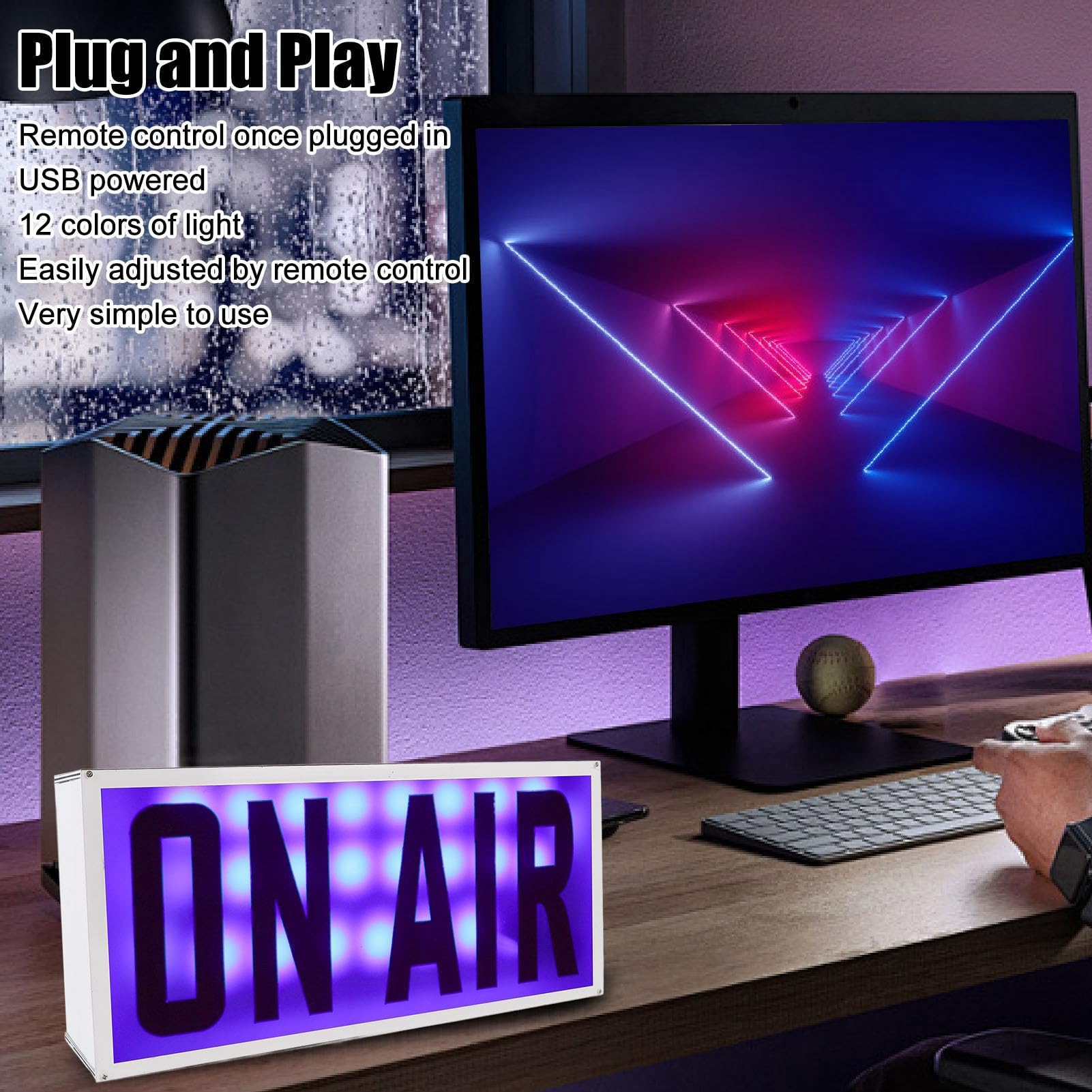 „On Air“-Neonreklame, USB-betriebene Live-Streaming-Leuchte mit Fernbedienung und 12 Farben, Zur Wandmontage Im Studio