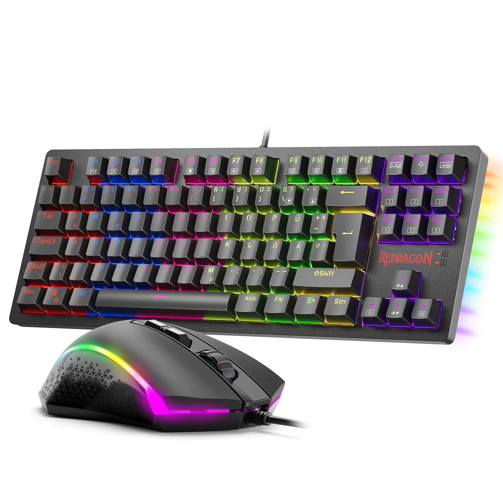 Redragon K552 Gaming Tastatur und Maus, Mauspad Combo 87 Tasten LED Hintergrundbeleuchtung Mechanische Gaming Tastatur mit Brauner Schaltern Gaming Mauspad für Windows PC Spiele - S113 DE QWERTZ