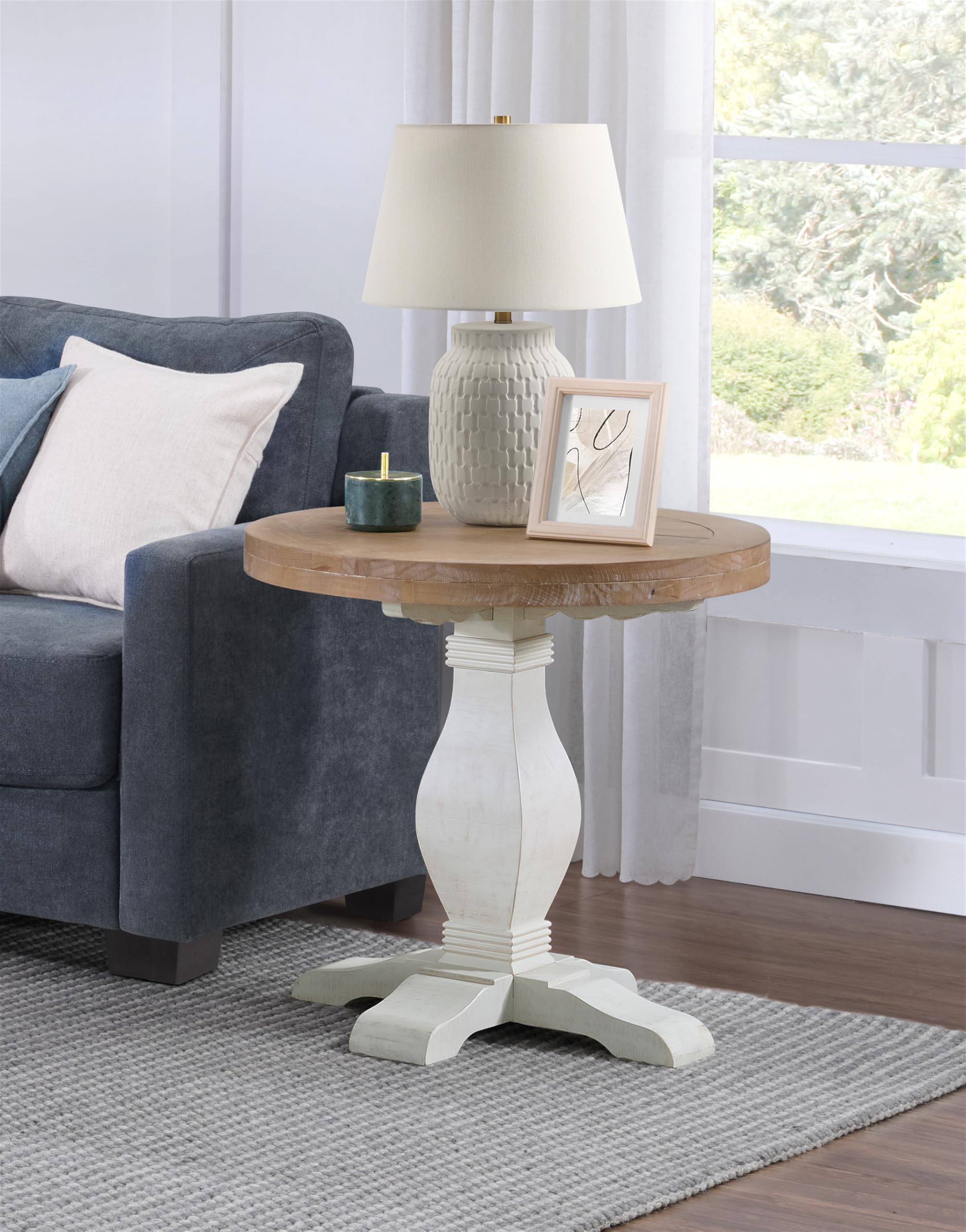 Martin Svensson Home Napa Solid Wood Pedestal End Table, White and Driftwood