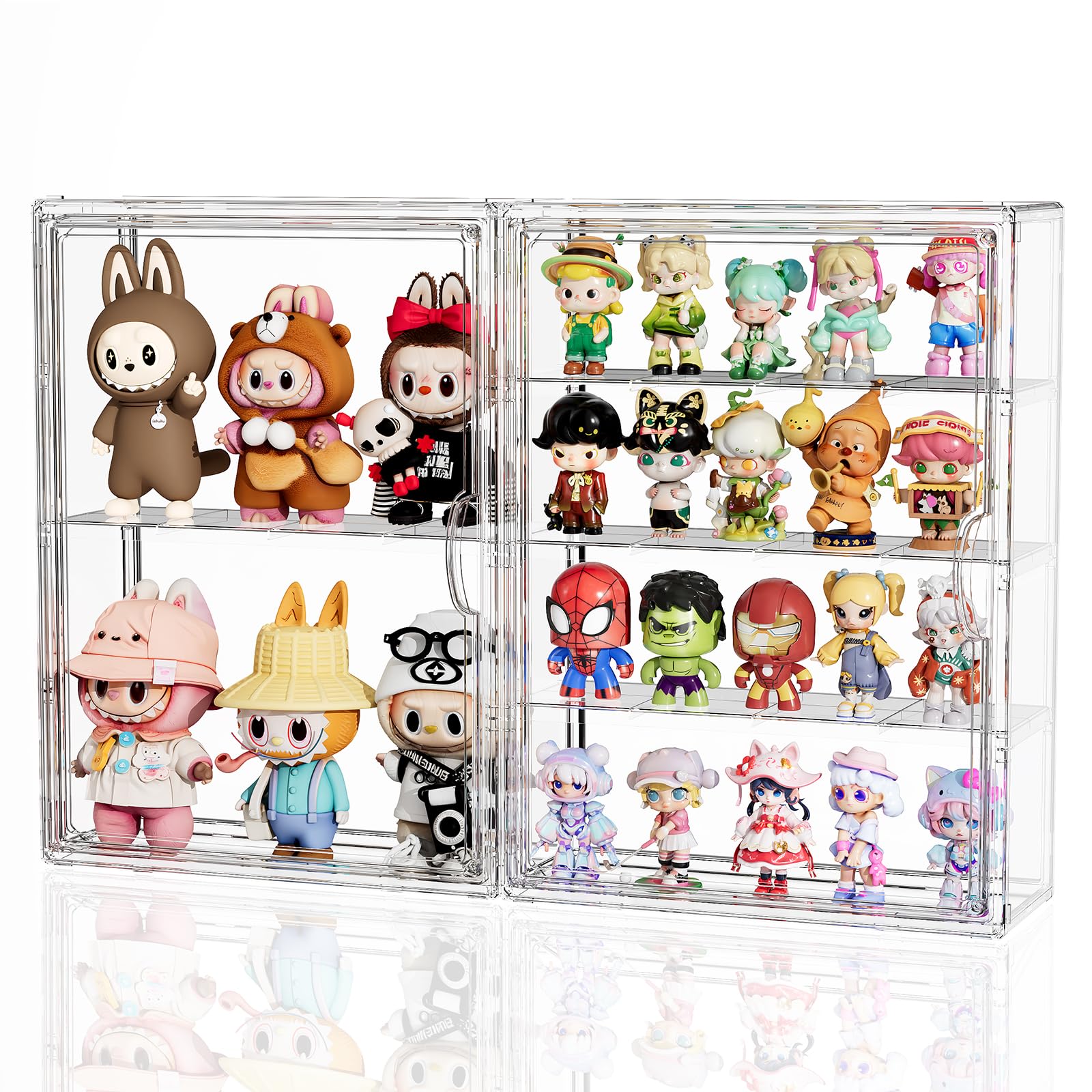 Photo 1 of JOYZAN Acrylic Display Cases for Collectibles, 2 Packs 4 Tiers Clear Figure Display Case, Wall-Mounted Storage Box with Magnetic Door, Adjustable Figurine Display Shelf Dust-Proof Showcase Large