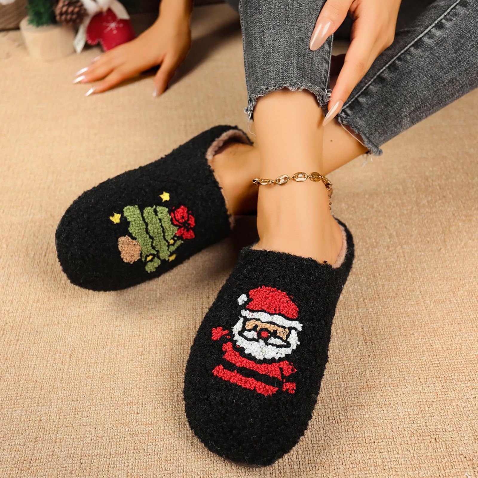 Pantuflas con suela de fieltro para mujer, mocasines con dibujos animados