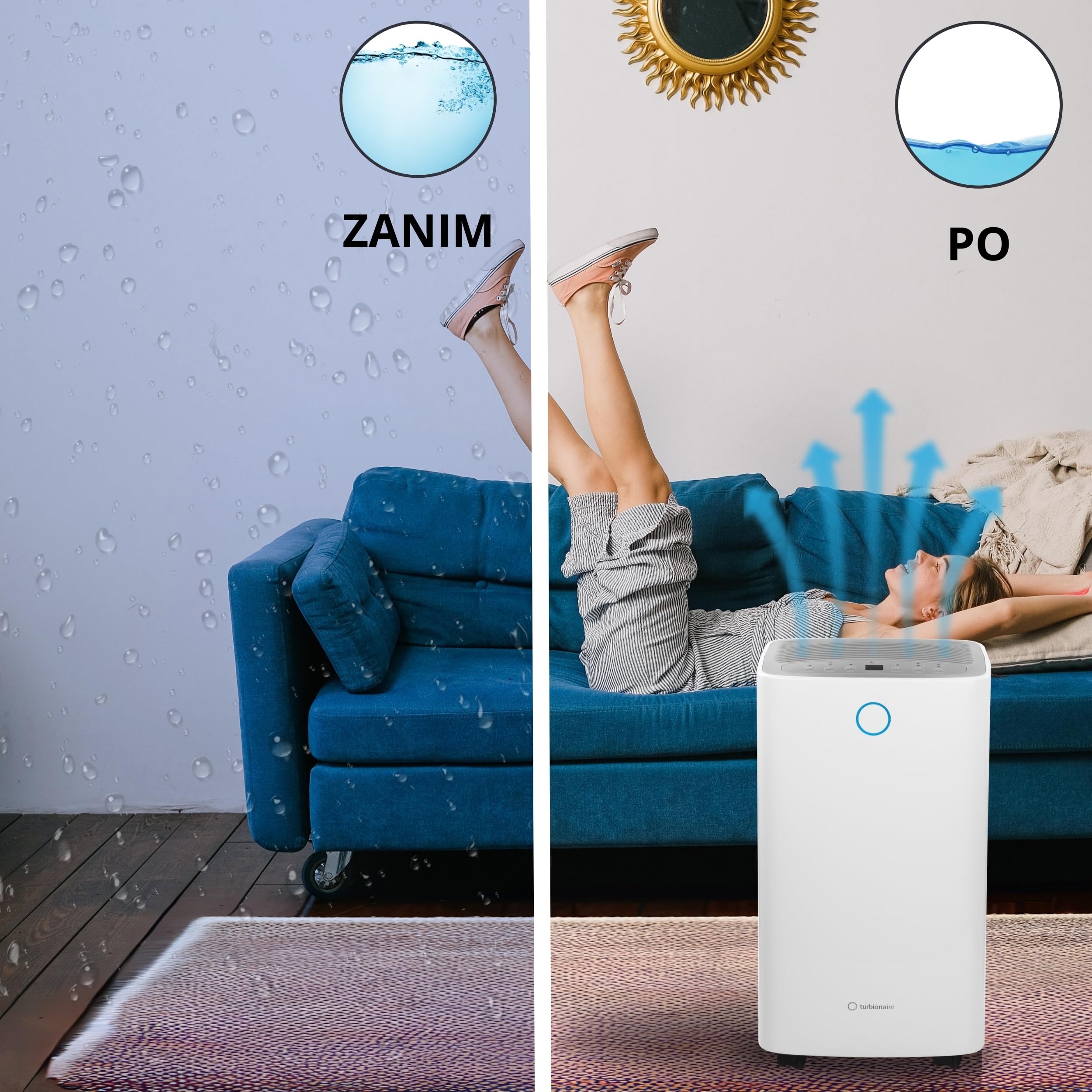 Osuszacz i Oczyszczacz Powietrza Turbionaire SENSO 13 WiFi Clean, 13 L/24h, Filtr HEPA + Węgiel Aktywny T-Clean, WiFi, Cichy 36 dB, Zbiornik 2 L, 120 m³/h, Wskaźnik Wilgotności, Timer