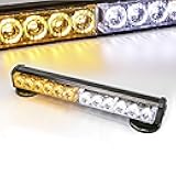 LE-JX Amber/White Wireless Battery Traffic Advisor Emergency Lights Bar Beacon Led Strobe Warning Light Roof Top Hazard Flash with Magnetic Base Mount and 12V Rechargeable Plug (Yellow/White, 12 LEDs)