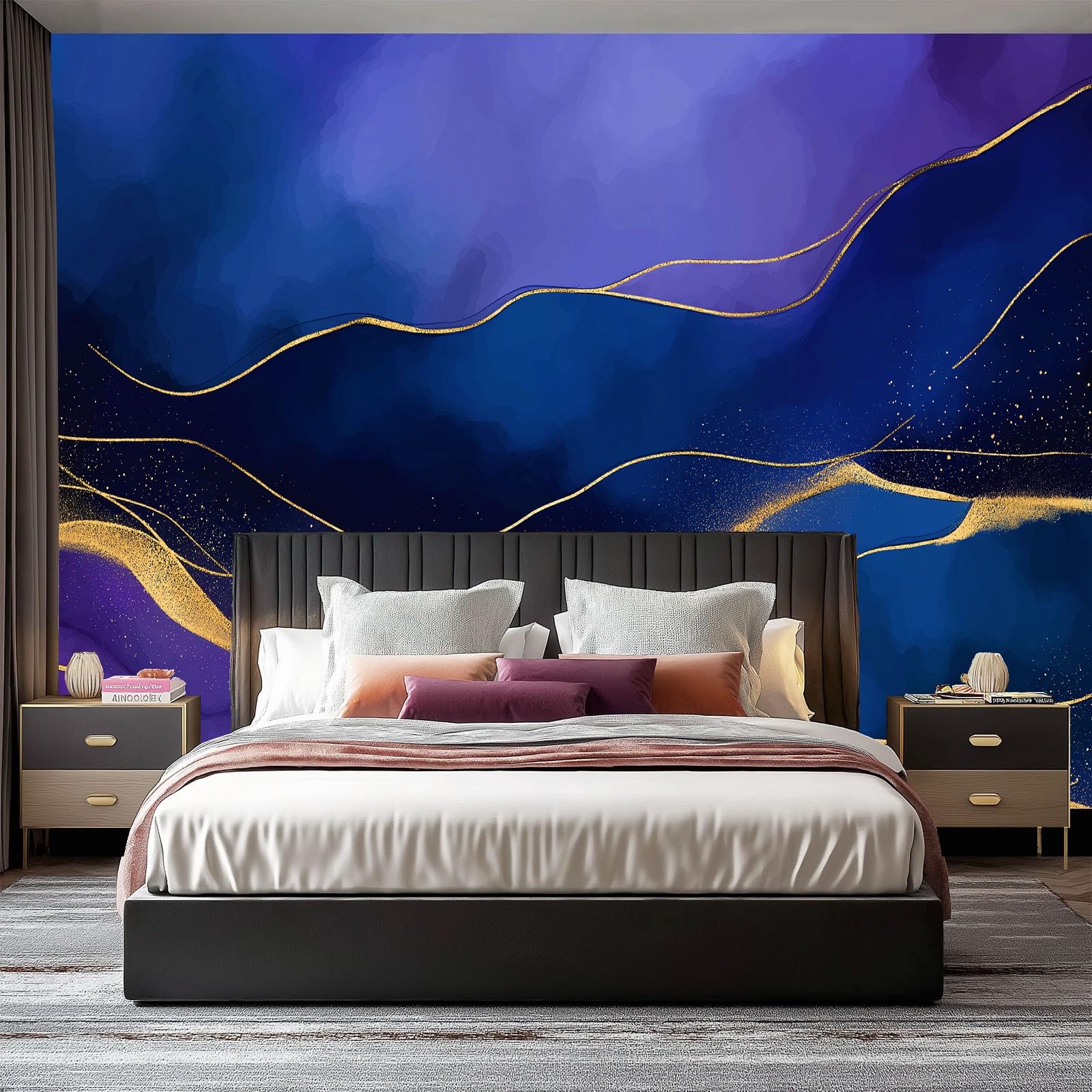 Dreamy Linework marmurowe murale fioletowe fototapety, nietkane murale ścienne do sypialni salonu dekoracja 350 x 256 cm pokój dziecięcy tło ściana dekoracyjna (nie samoprzylepna)