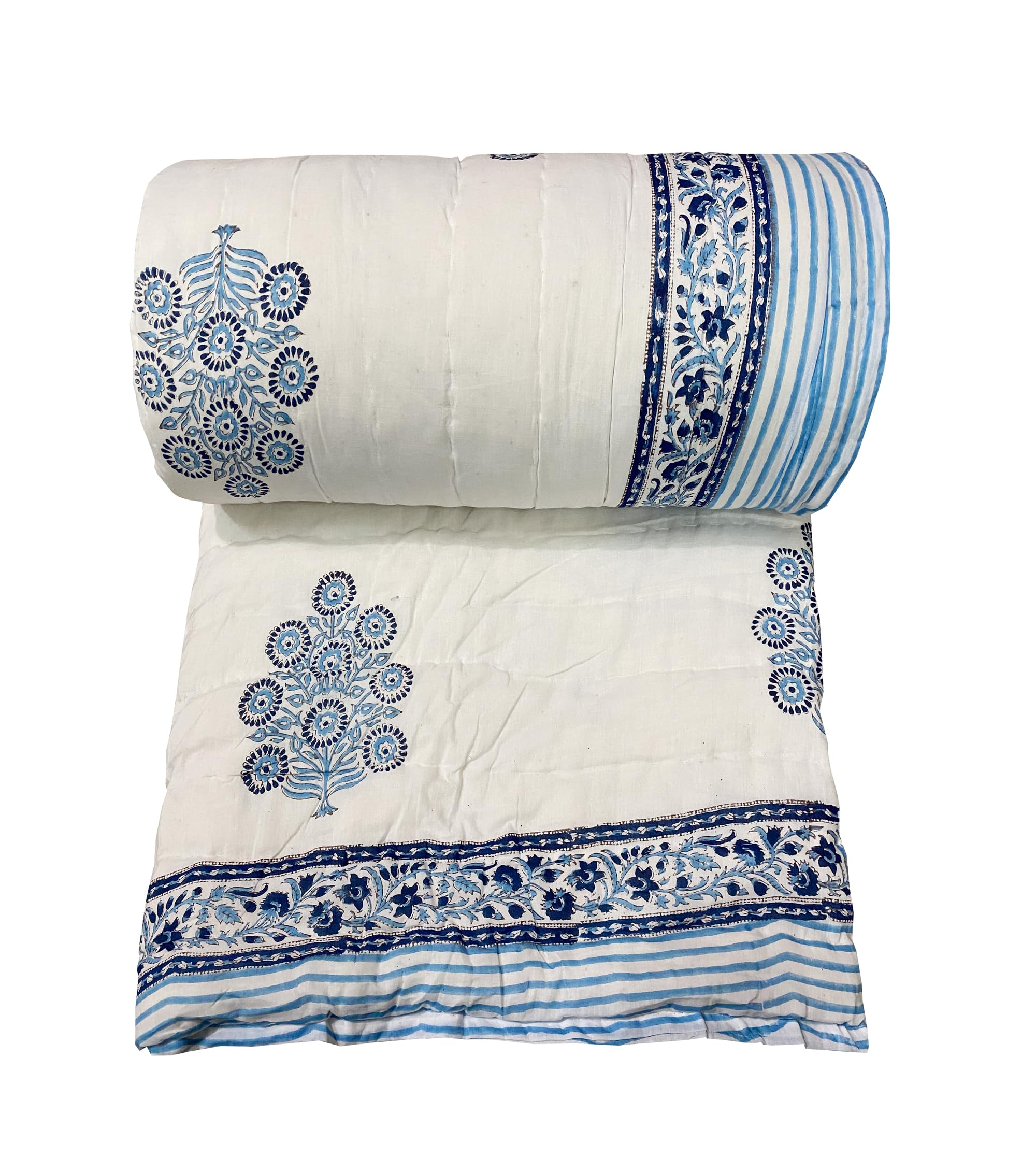 Exportindia Indian New Hand Block Printed Quilt Cotton Light Weight Soft Cotton Hand Made cottonn Quilt Jaipuri Famous razai (Twin Size 60x90 Inch)
