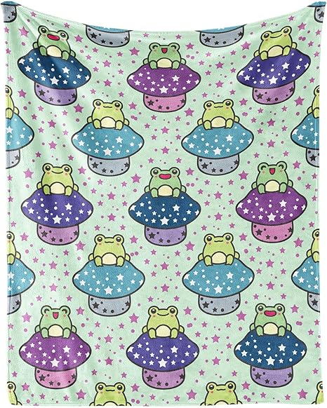 Frog Throw Blanket for Teen - 50x60 Inches Throw Size - Soft Fluffy Cozy Blankets Gift - Sage Green Cute Blanket Throws for Living Room Decorative