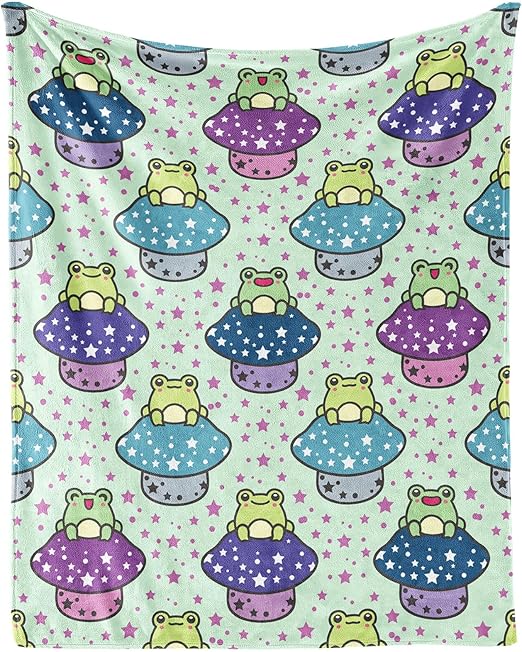 Frog Throw Blanket for Teen - 50x60 Inches Throw Size - Soft Fluffy Cozy Blankets Gift - Sage Green Cute Blanket Throws for Living Room Decorative