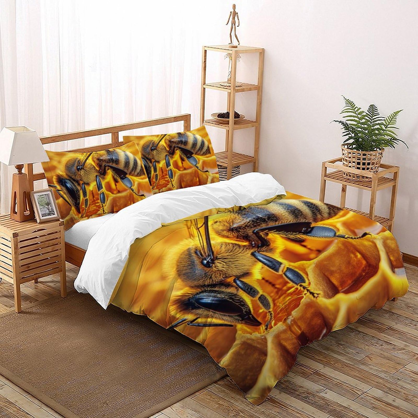 Housse de couette abeille 200x200cm en tissu anti-pli pour faciliter le lit des enfants