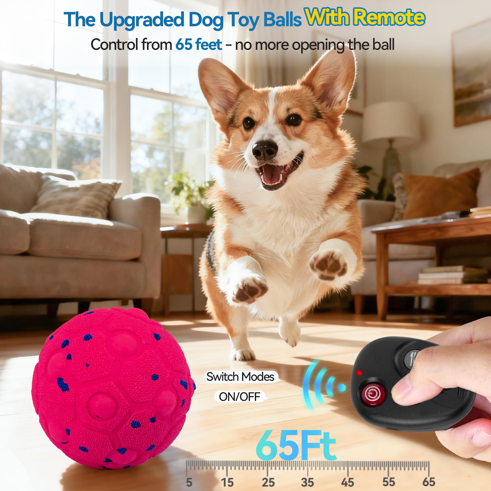 Newget Balle interactive pour chien avec télécommande, 3 modes, balles mobiles intelligentes avec réveil tactile, balle automatique résistante à la mastication, pour chiens de taille moyenne et grande