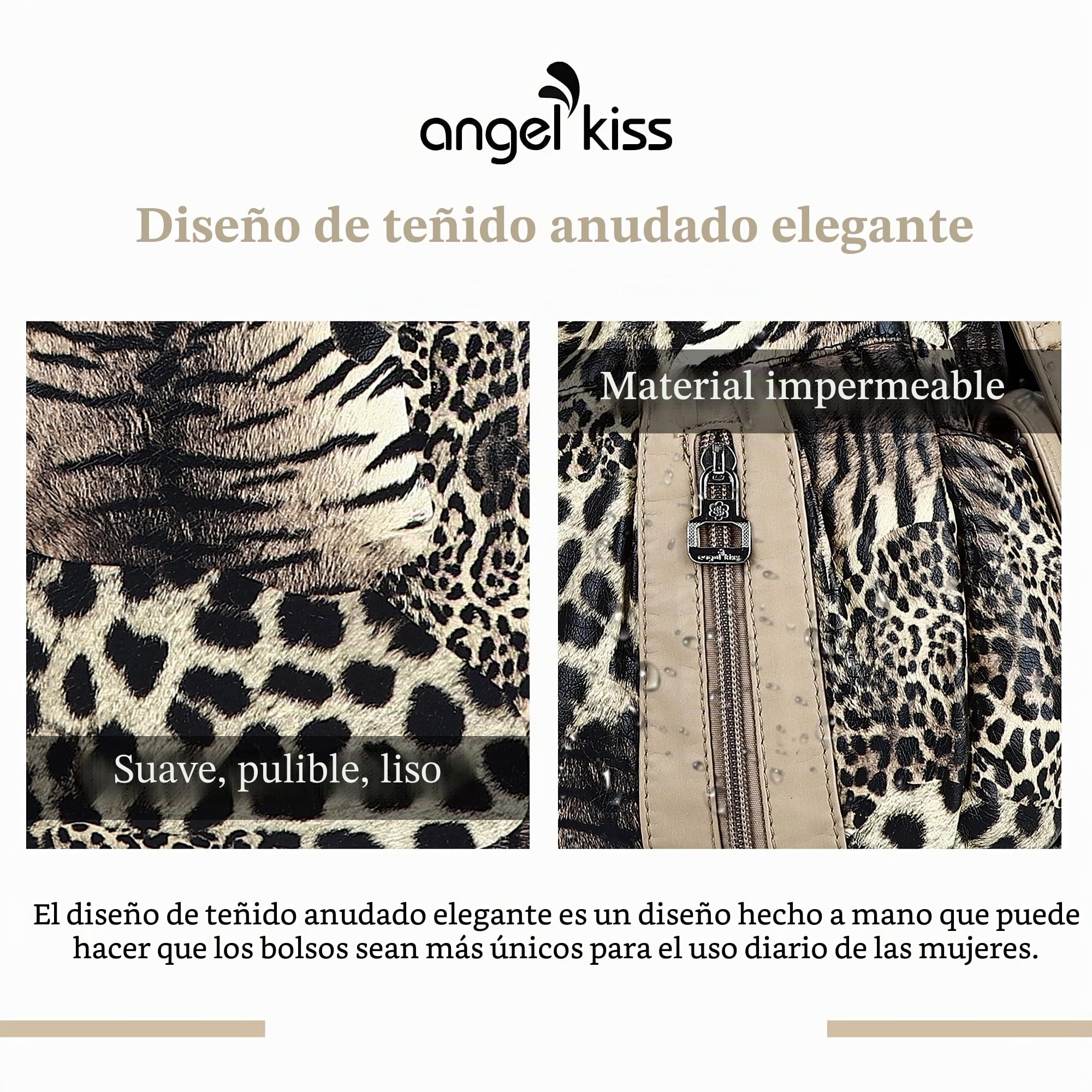Angelkiss Hobo Monederos y bolsos para mujer, bolso de mano para mujer, bolsos grandes de hombro diarios.., Leopardo-marrón/beige, X-Large