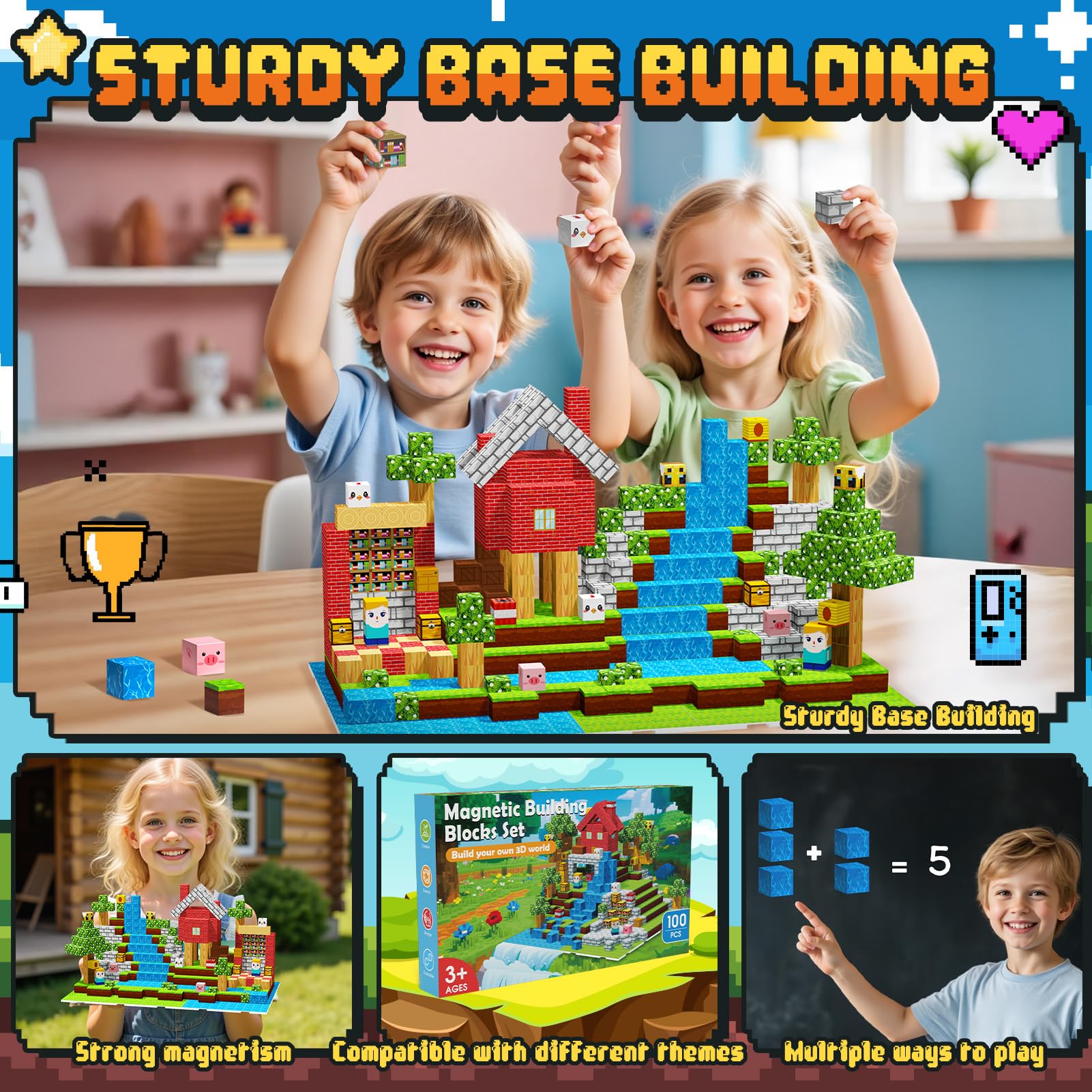 Wootoyz 100 Piezas Cubos Magneticos Bloques, Regalo Niño Niña 3 4 5 6 Años Bloques Magneticos Construccion Niños Juguetes Niño 3-6 Años Regalos de Cumpleaños para Niños