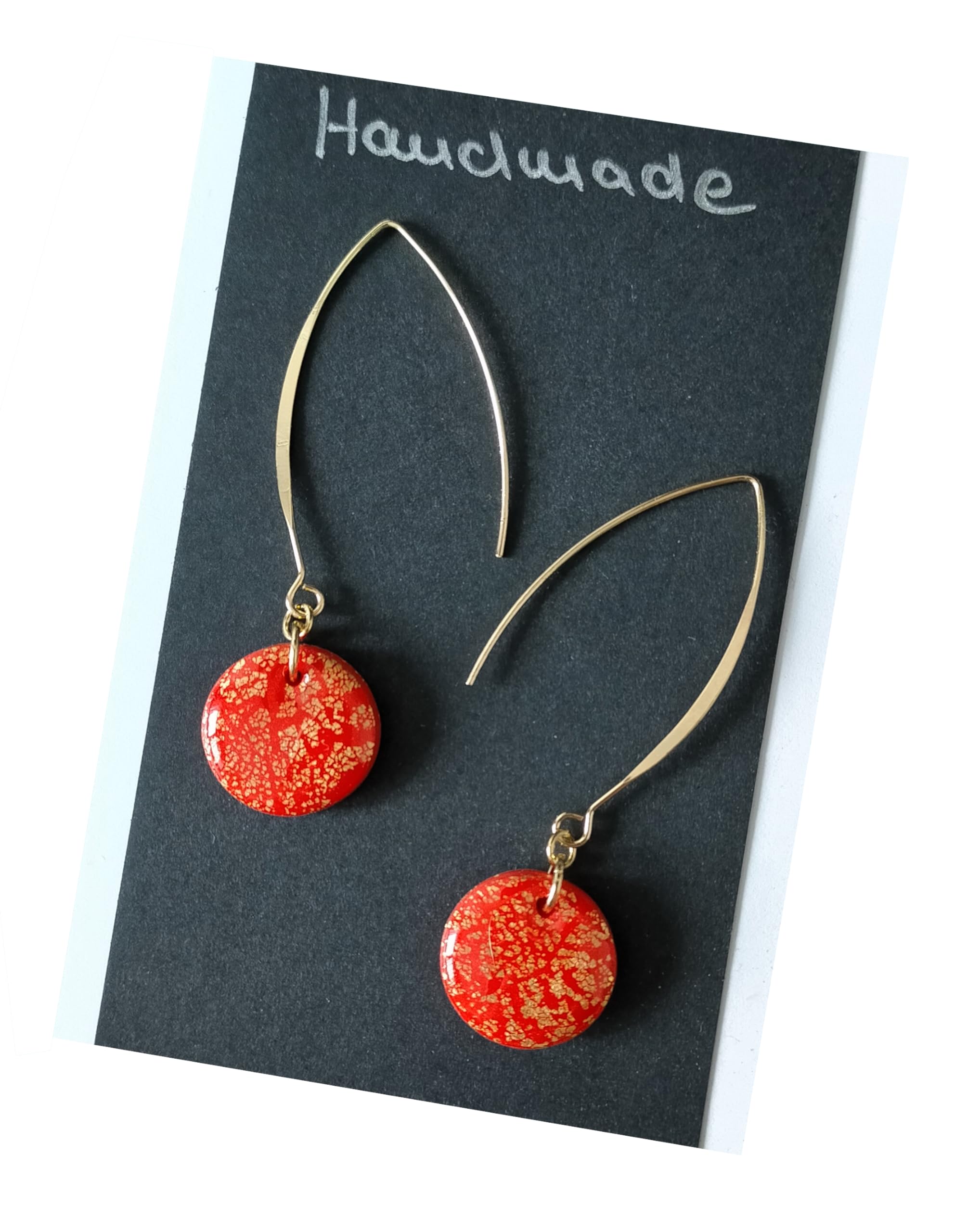 Genérico Pendientes rojos de arcilla. Producto artesano. Pendientes ligeros. Chapado en oro de 18K. Ideal para regalo.