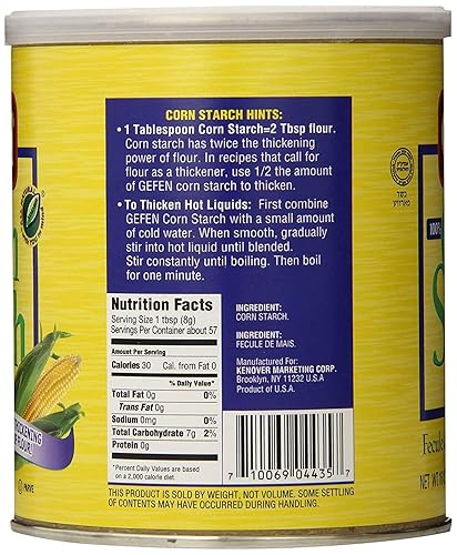 Miniatura 3 de Gefen Almidón de maíz, 100% puro, recipiente de 16 onzas con tapa resellable, Kosher, gran alternativa a la harina, el doble del poder espesante de