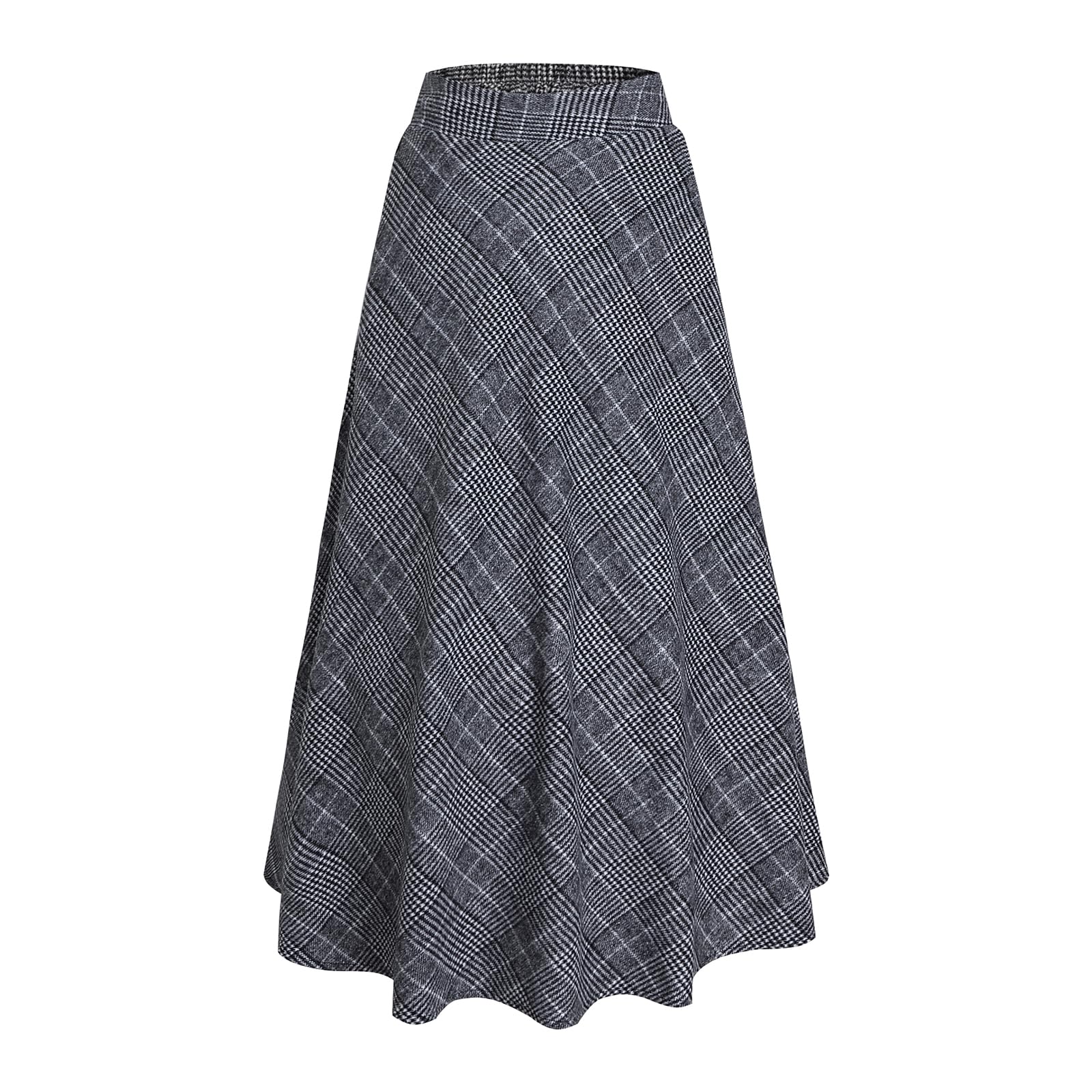 Jupe Longue Femme Hiver Laine Taille Haute Carreaux Trapèze Skirts | Jupe ecossaise femme au style rétro, 20 couleurs au choix, avec poches profondes et doublure douce.