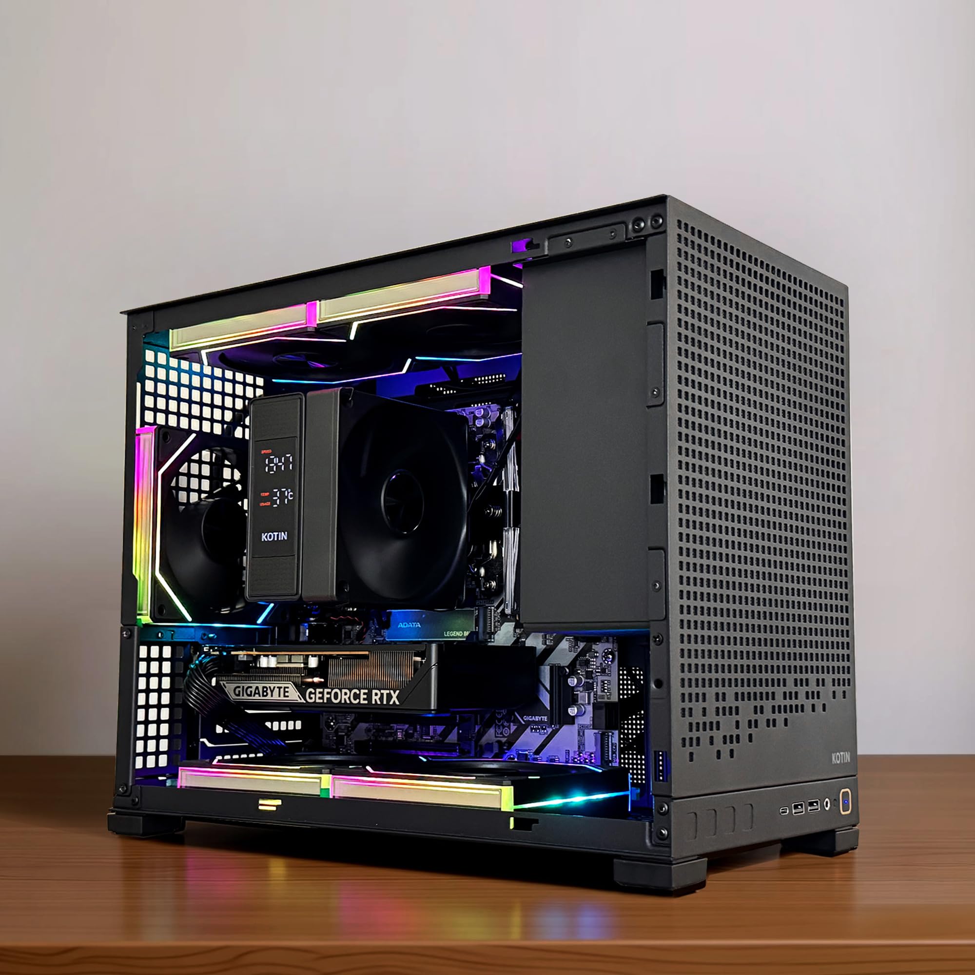 KOTIN Gaming PC D32B, AMD Ryzen 5 9600X Up to 5.4GHz, GeForce RTX 5060 8GB, 650W 80 Plus Gold PSU, Digital Display Air Cooler, 5 ARGB Fans, 16GB DDR5 6000MHz, 1TB PCIe 4.0 SSD, WiFi 7 Win11 Home - 5