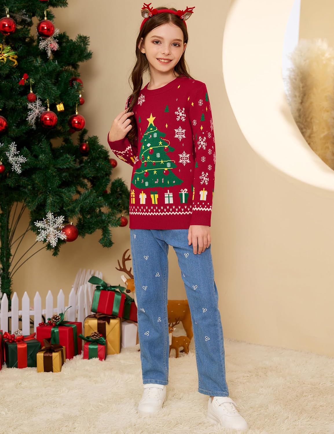 Namatime Kersttrui, voor dames, heren en kinderen, grappige kersttrui, ugly Christmas sweater, ronde hals, gebreid, met rendieren, uniseks, familieset, heren-zwart, L