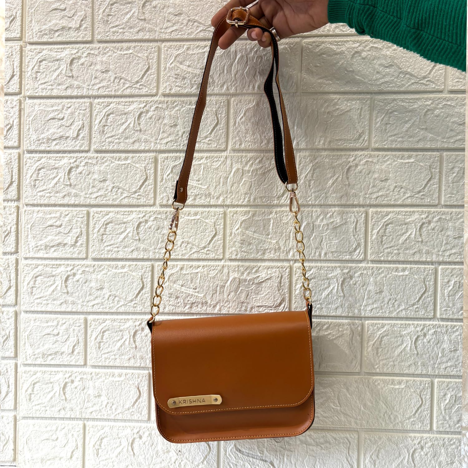 Nupur Studios Personalized Brown Leather Crossbody Bag with Gold Nameplate and Pendant, Gift Set with Teddy Bear and Rings Valentine Gifts, Gift Ideas, 3