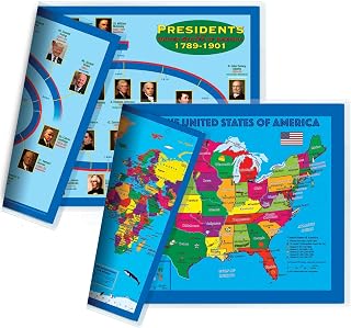 Natural Learning Children's Placemat (2 Placemats: USA/USA Centered World Map; US Presidents)
