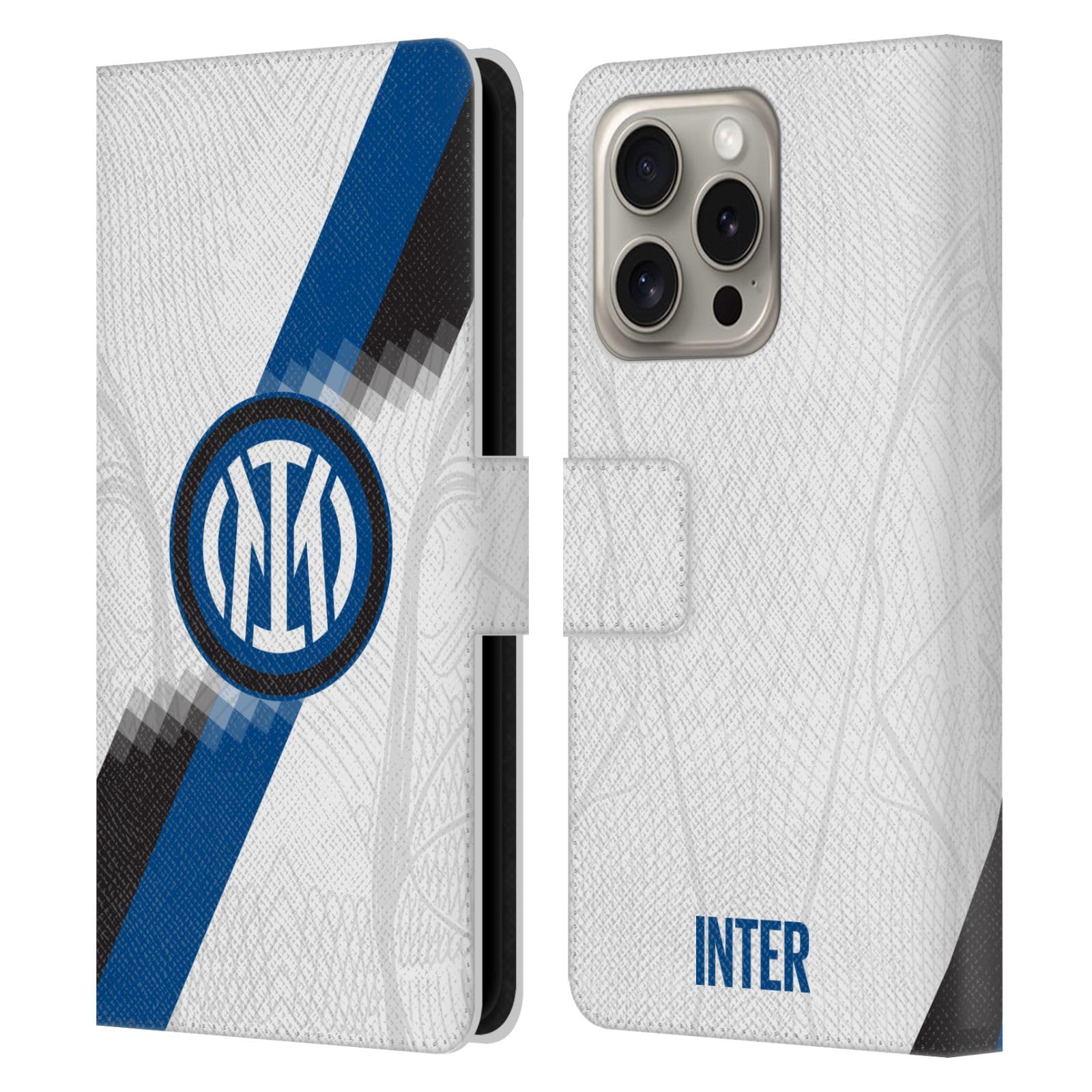Head Case Designs Officially Licensed Inter Milan Away 2023/24 Crest Kit Leather Wallet Case Compatible With Apple iPhone 16 Pro