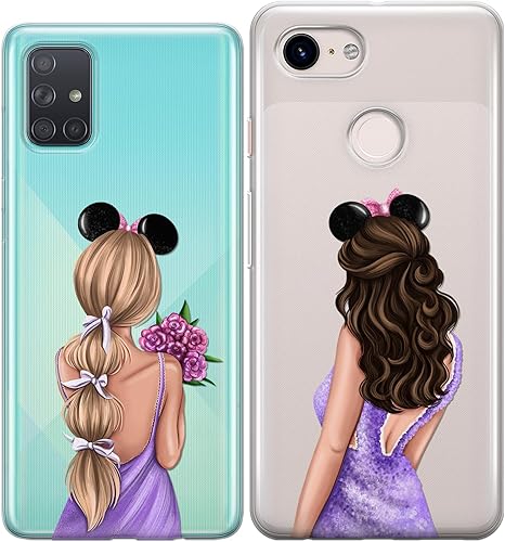 Miniatura 6 de Fundas a juego para parejas compatibles con iPhone 15 14 13 Pro Max 12 Mini 11 Xs 6s 8 Plus 7 Xr 10 SE X 5 Femenino Par de Nupcial Estampado Púrpura