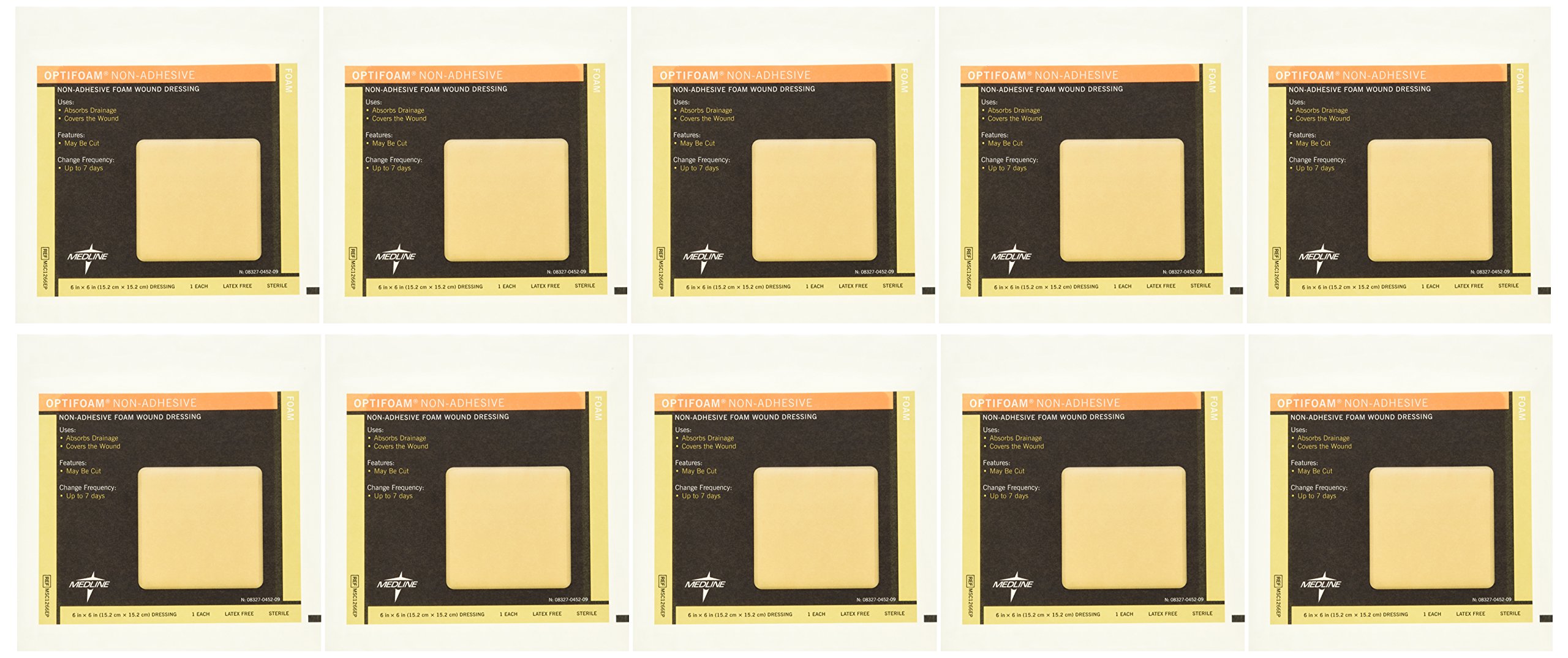 Medline Optifoam Nonadhesive Foam Dressings, 6 Inches x 6 Inches, Highly Absorbent, for Wounds and Burns, Educational Packaging, Box of 10 Each