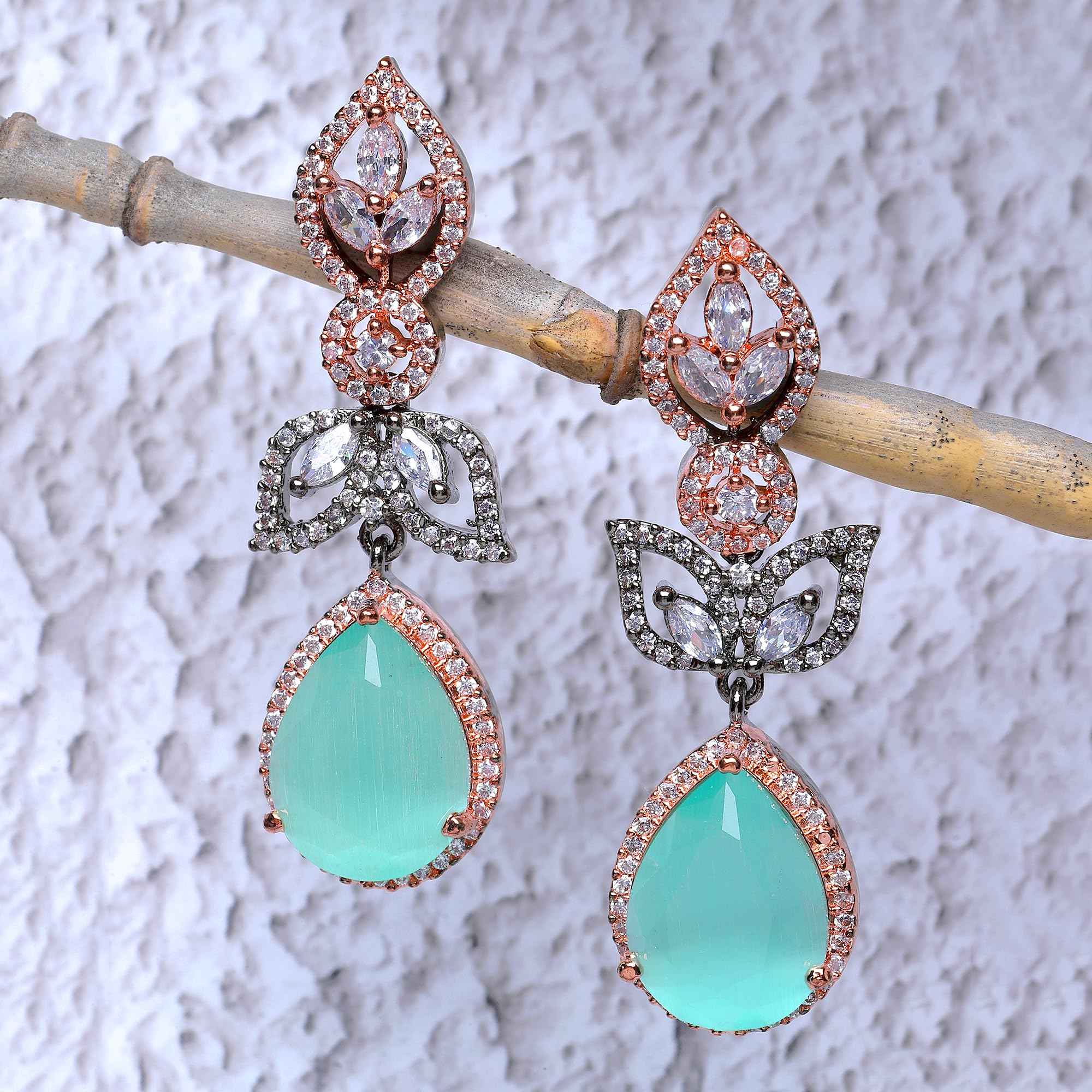 Rhodium-Plated American Diamond Drop Earrings