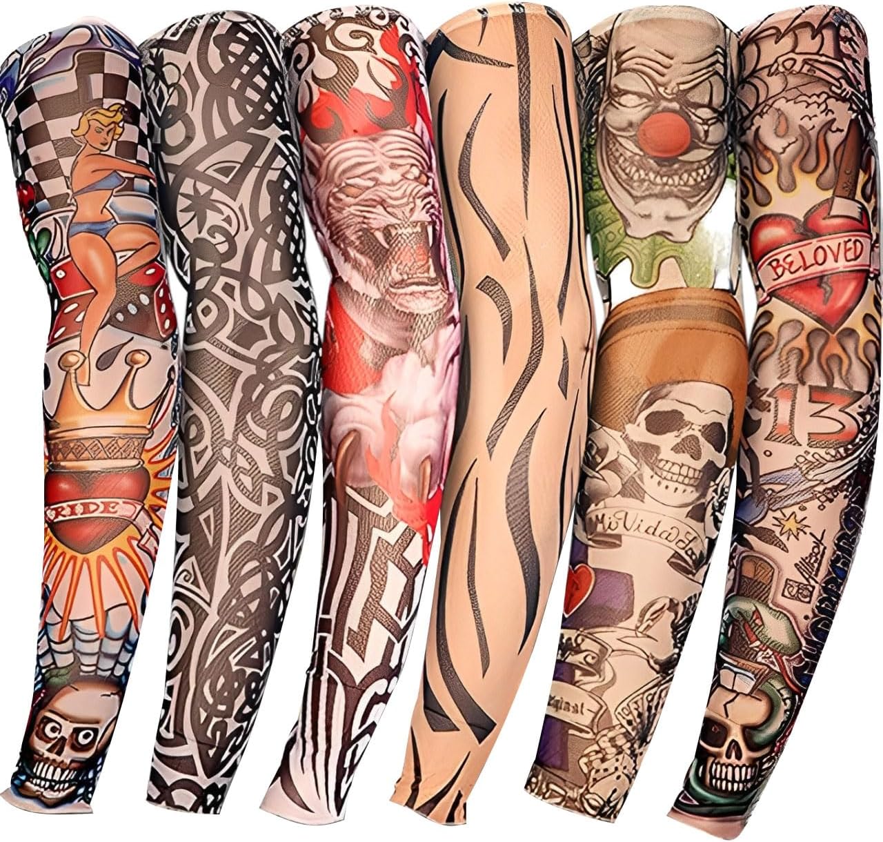 Tattoo Sleeves for Men, 6Pcs Arm Sleeves Fake Tattoos Sleeves to Cover Arms Sun Protection Sleeves Tattoo Sleeve Covers Temporary Tattoo Sleeves for Men Halloween (Set 1)