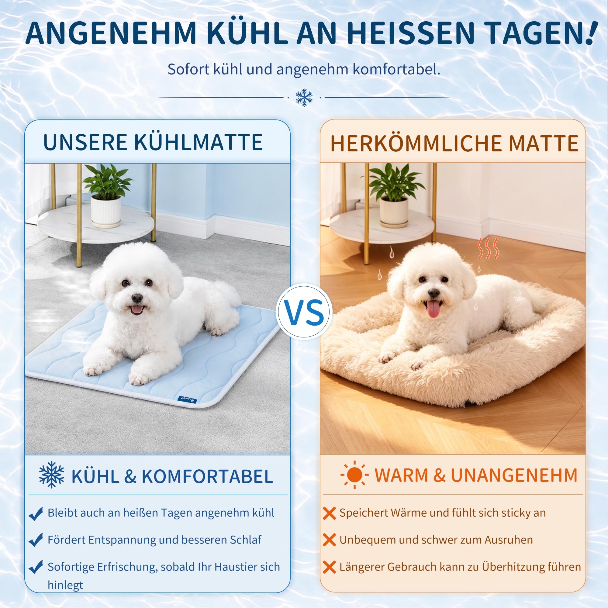 Angelpet Kühlmatte Hund 120x90cm, Q-MAX >0,56, Gel-freie selbstkühlende Kühldecke für große Hunde & Katzen, mit Kühlgewebe, rutschfest, atmungsaktiv, waschbar, für Hundebox, Boden & Auto, Blau