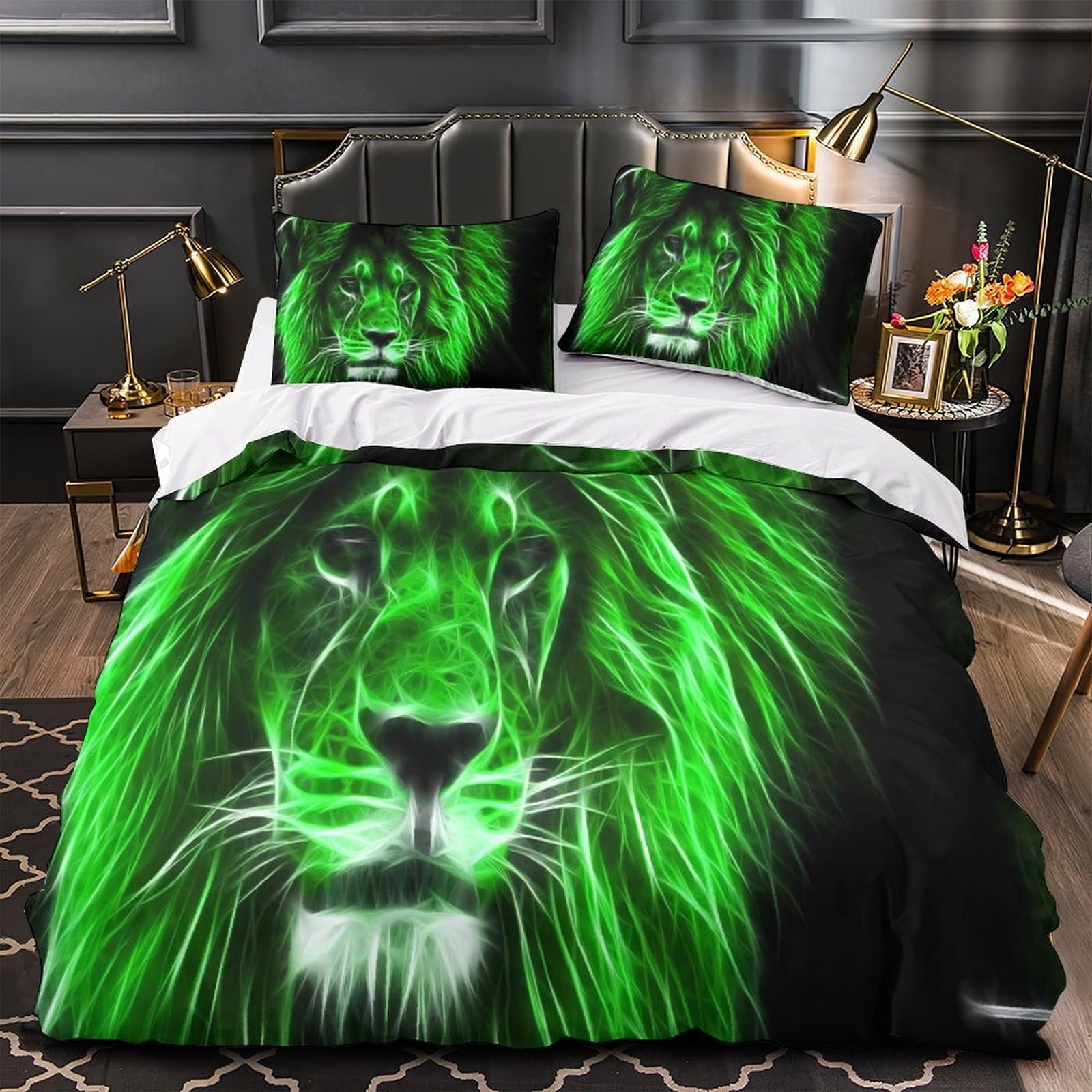 Housse de couette hypoallergénique lion vert respirante