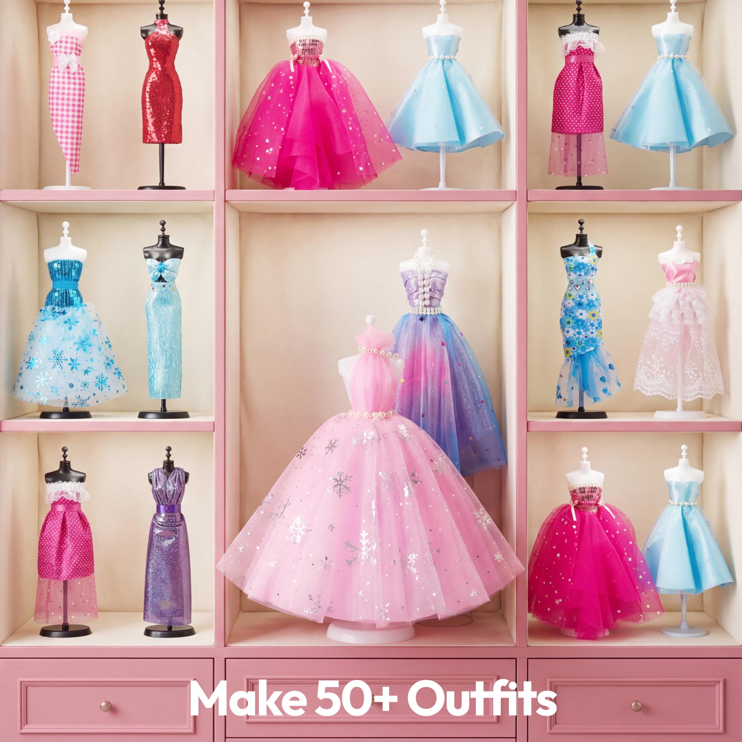 Klever Kits 400+ Stücke Modedesign Mädchen,Fashion Design Basteln Mädchen Nähset Set mit 3 Mannequins,Geschenke Mädchen 8 9 10 11 12+Jahre,Kreativ Set Bastelset für Kinder ab 8+ Jahre