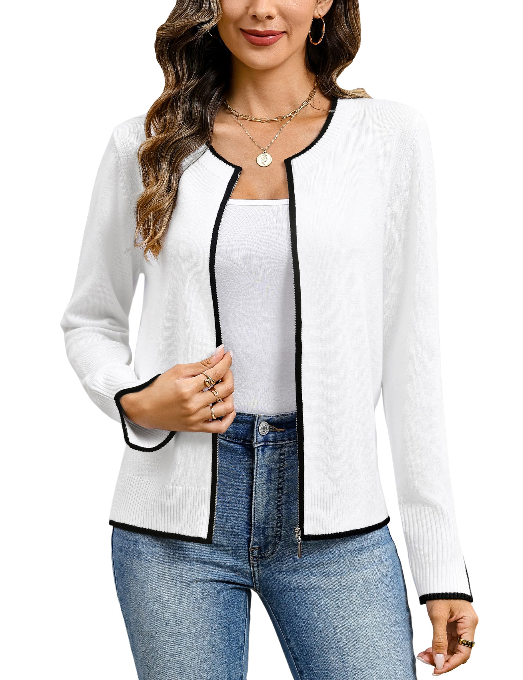 Totatuit Womens Long Sleeve Knitted Zip Up Sweater Lightweight Cardigans Zipper Sweatshirts Jacket No Hood