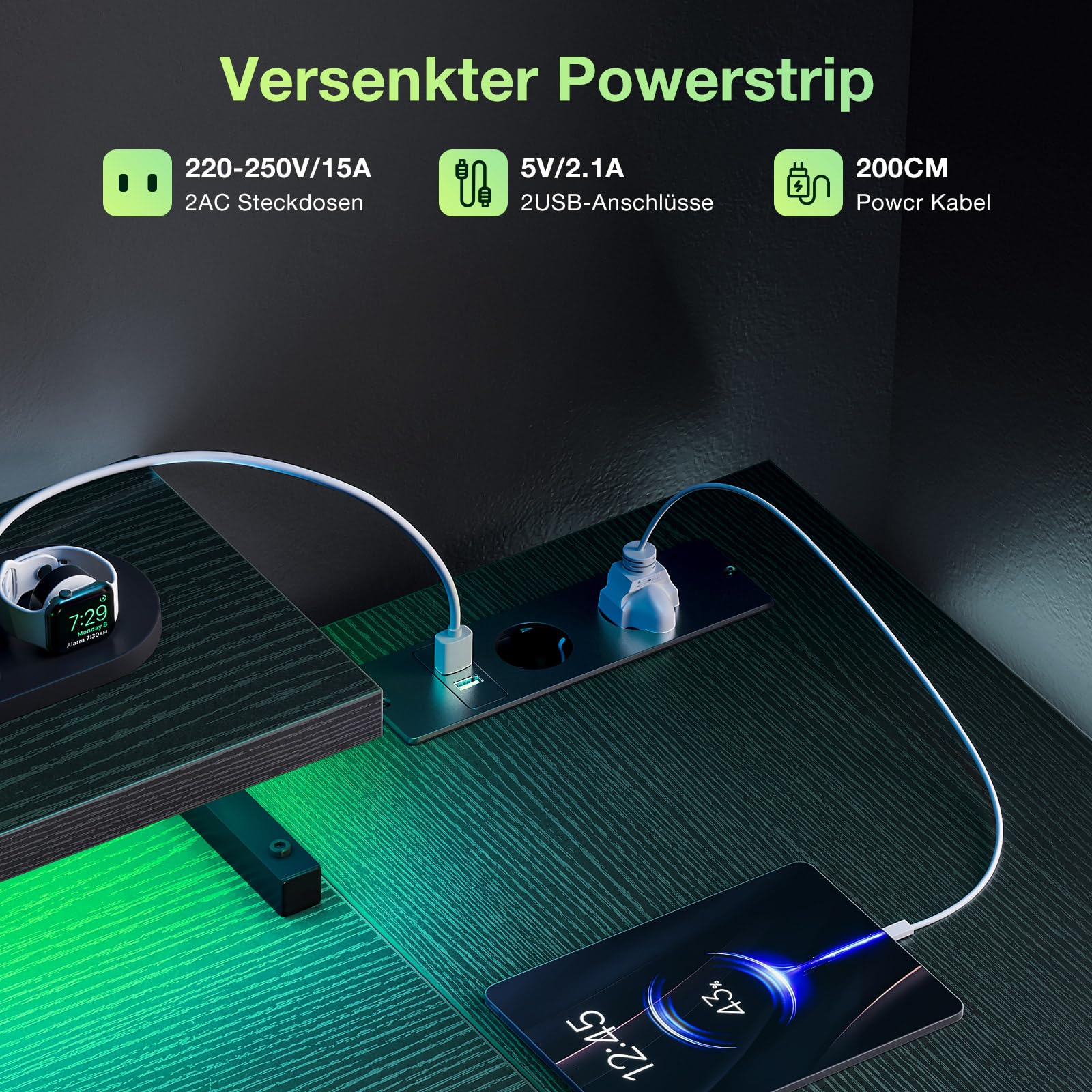 Coleshome Gaming-Tisch mit Stauraum, 120×80 cm Eckschreibtisch mit Regal & Stofftasche, reversibler L-förmiger Schreibtisch mit Steckdosen & LED für Büro & Arbeitszimmer, Schwarz