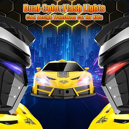 Miniatura 8 de Coche de juguete de control remoto para niños de 4 a 7 años, autos RC geniales con luces de doble color, rotación de 360, deformación con un solo