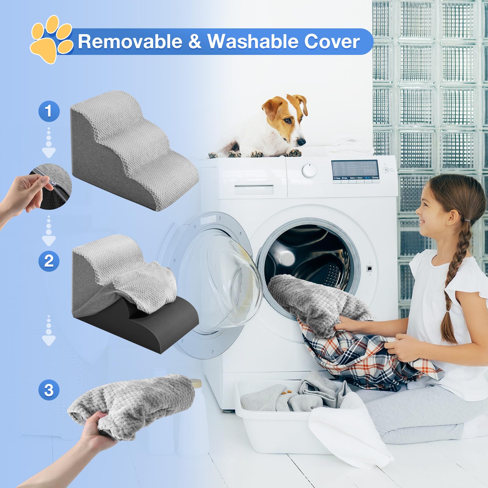 Scaletta Per Cani E Gatti Ioensy - 3 Gradini, Copertura Lavabile, Antiscivolo, Grigio Scuro - Foto 4