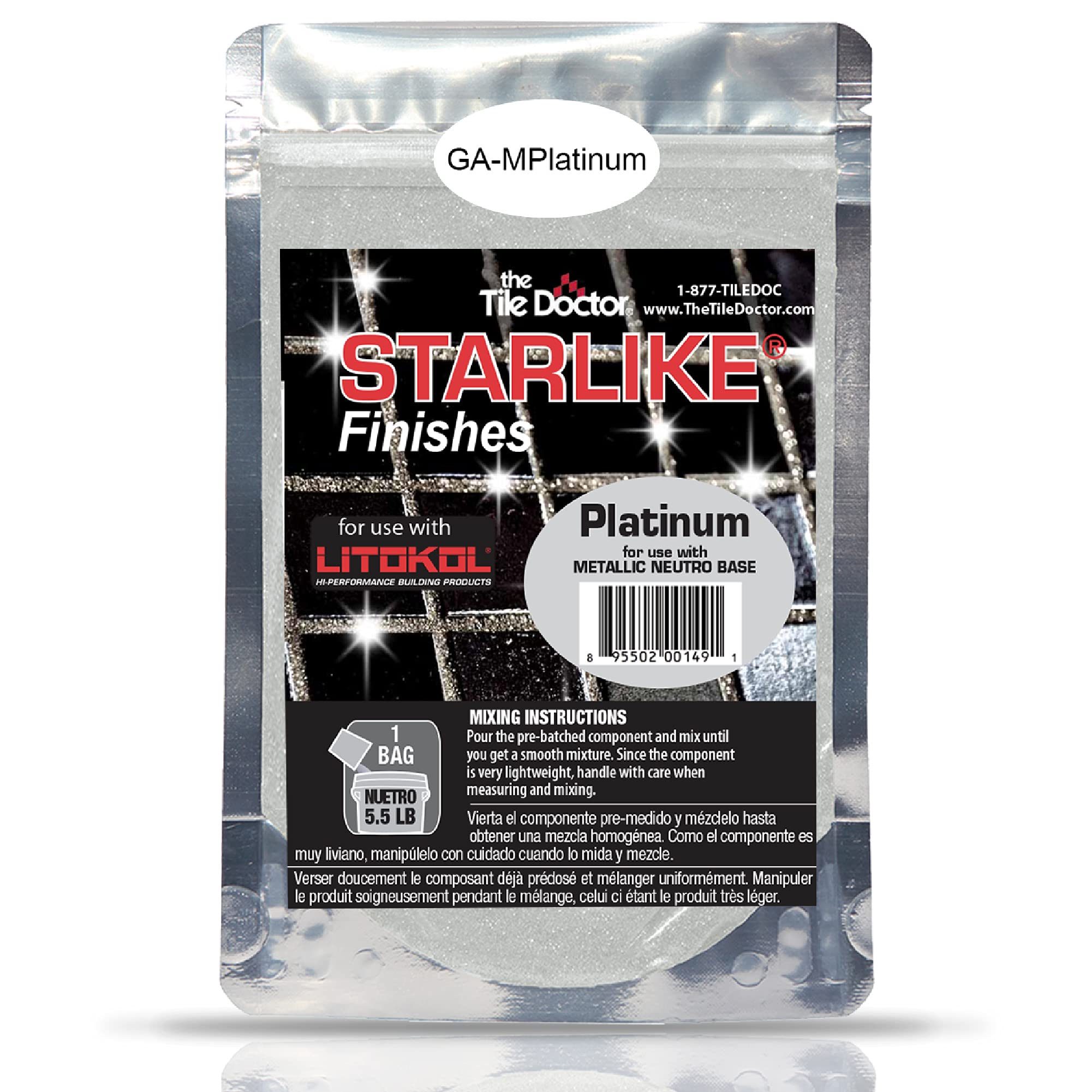 The Tile DoctorStarlike EVO Epoxy Grout with Shimmer Additives - Glitter Grout for Tile, Grout Sealer, Tile Grout Cleaner in One - Spotlight Finishes - Platinum Metallic Collection 100 g (1-Pack)