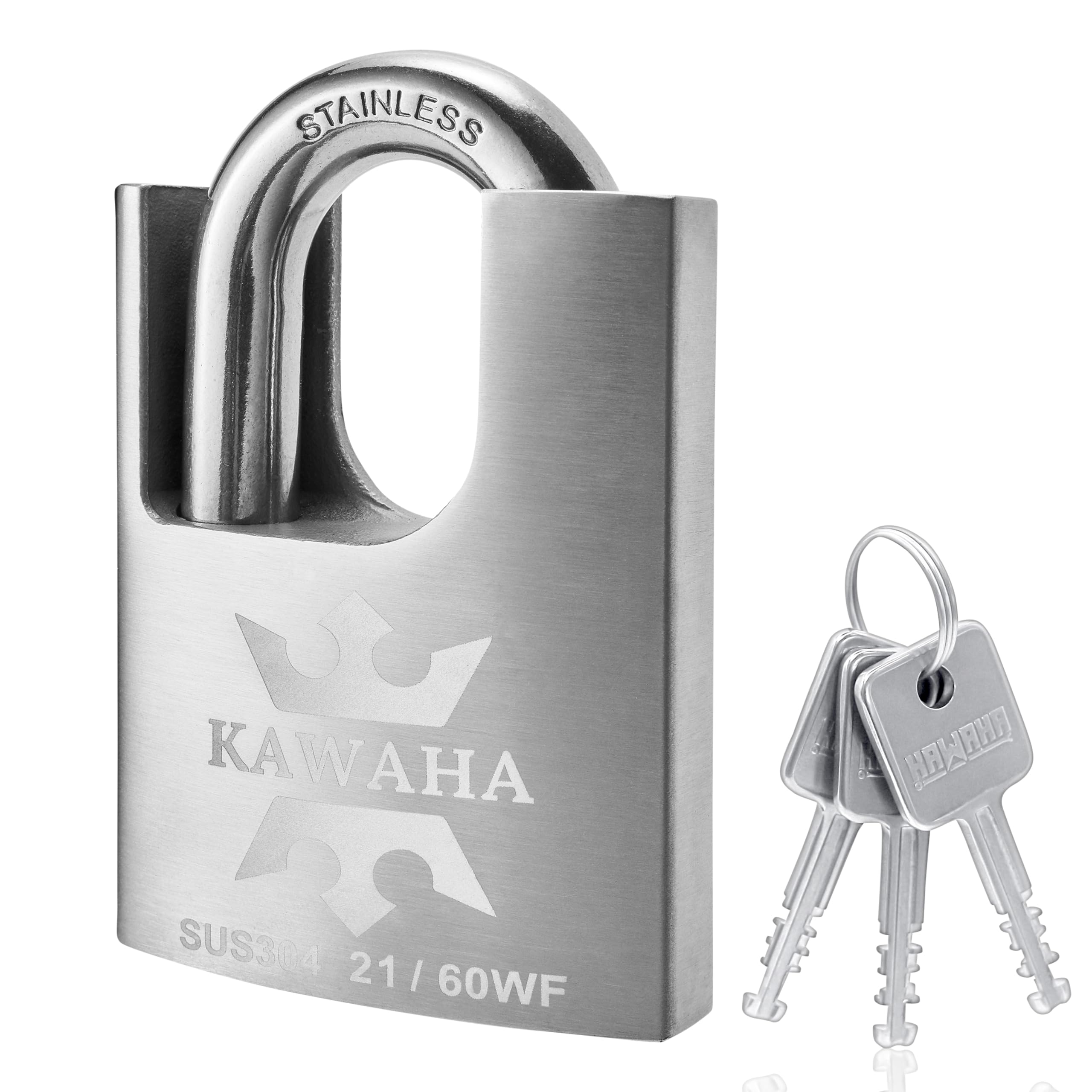 KAWAHA 21/60KD-3SK High Security Stainless Steel Shrouded Padlock with Key for Both Indoor and Outdoor use (Heavy Duty, Anti-Rust) (2-3/8 in. (60mm),