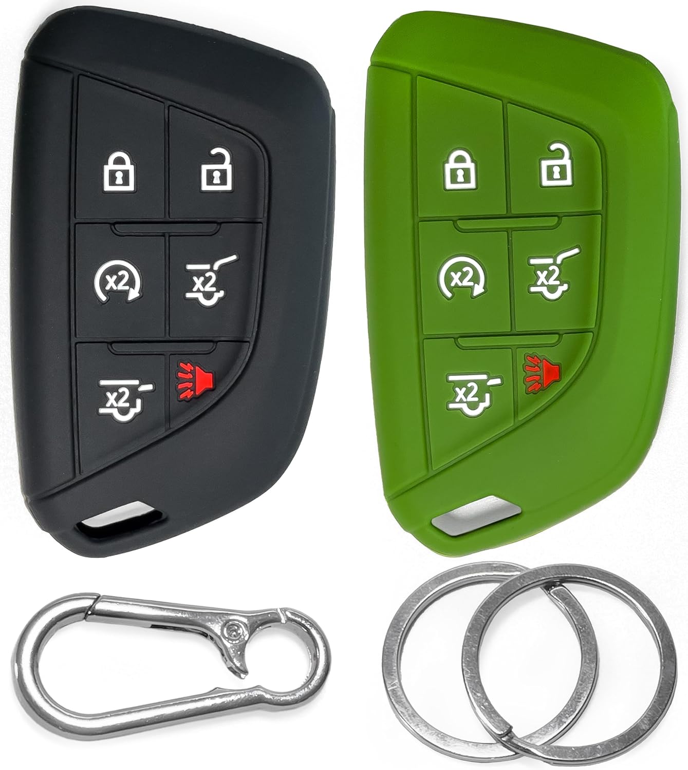 2-Pack Click&Fit Silicone Key Fob Covers Compatible with Cadillac 2020-2024 Escalade – Car Remote Key Shell Rubber case for 6-Button Key, Black+Green