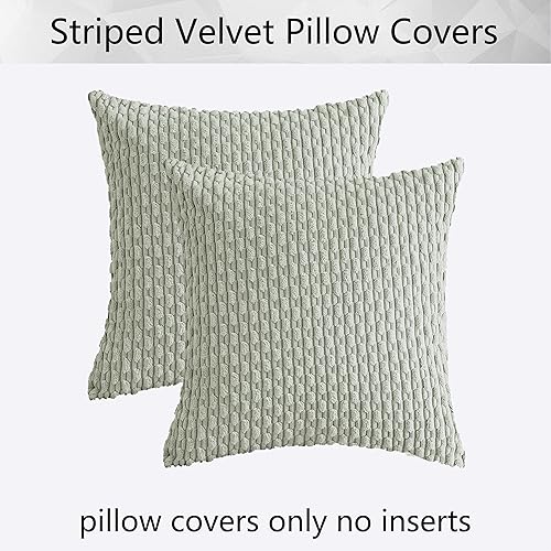 Miniatura 6 de Kevin Textile - Juego de 2 fundas decorativas cuadradas para cojines, de pana suave y con rústico estilo campestre bohemio a rayas, decorar hogar,