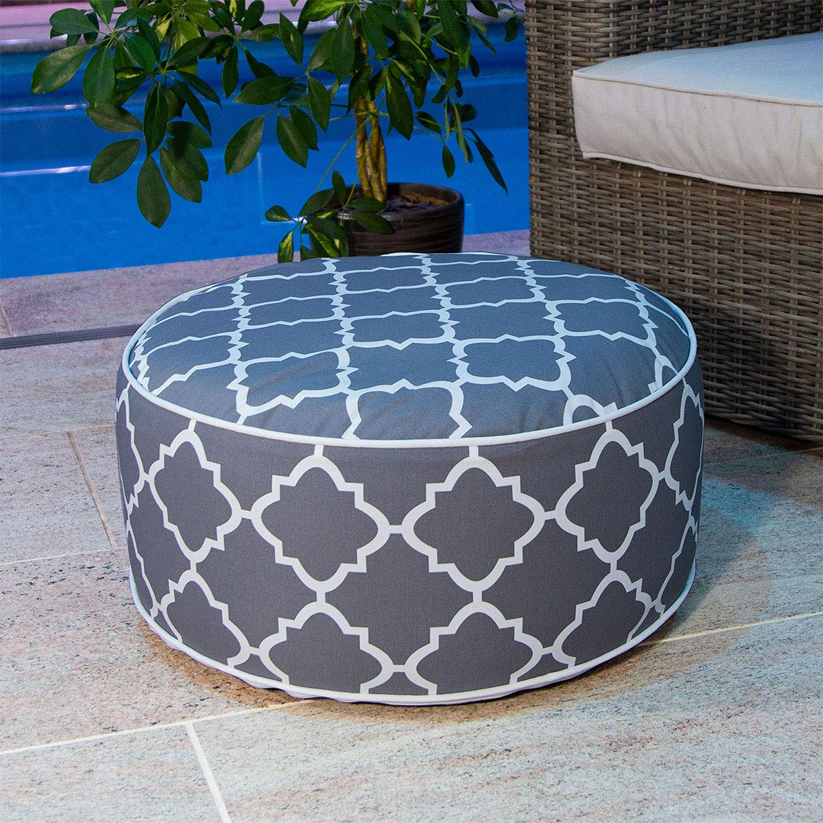 CHARLES BENTLEY Pouf Repose-Pieds Gonflable imperméable, Gris, pour Jardin ou intérieur, Tissu résistant, léger et Confortable, diamètre 53cm, Hauteur 23cm