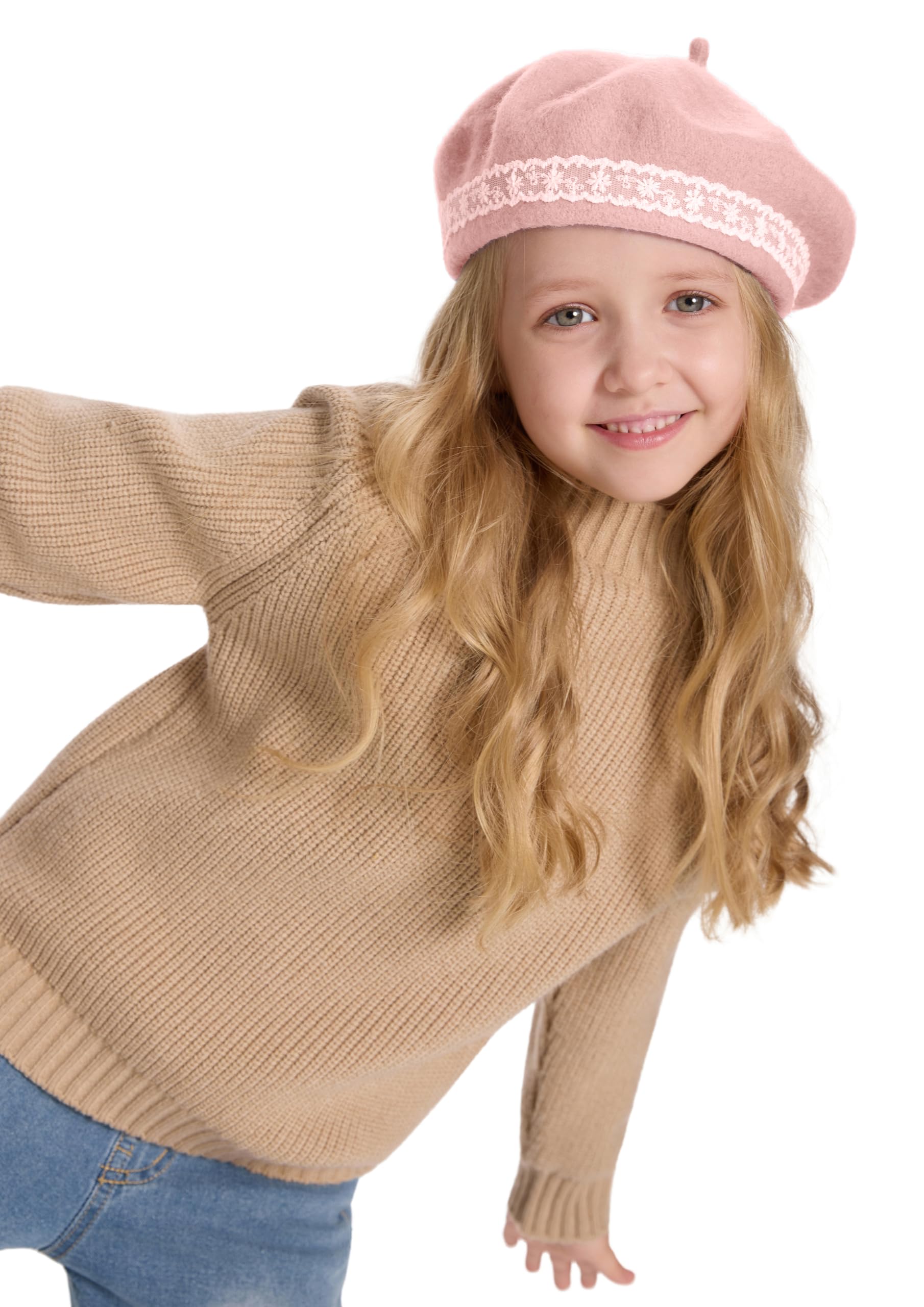 ZLYC Wool Kids Beret Hat Girls Solid Color Artist French Beret Cap(Lace Pink),One Size - Image 3