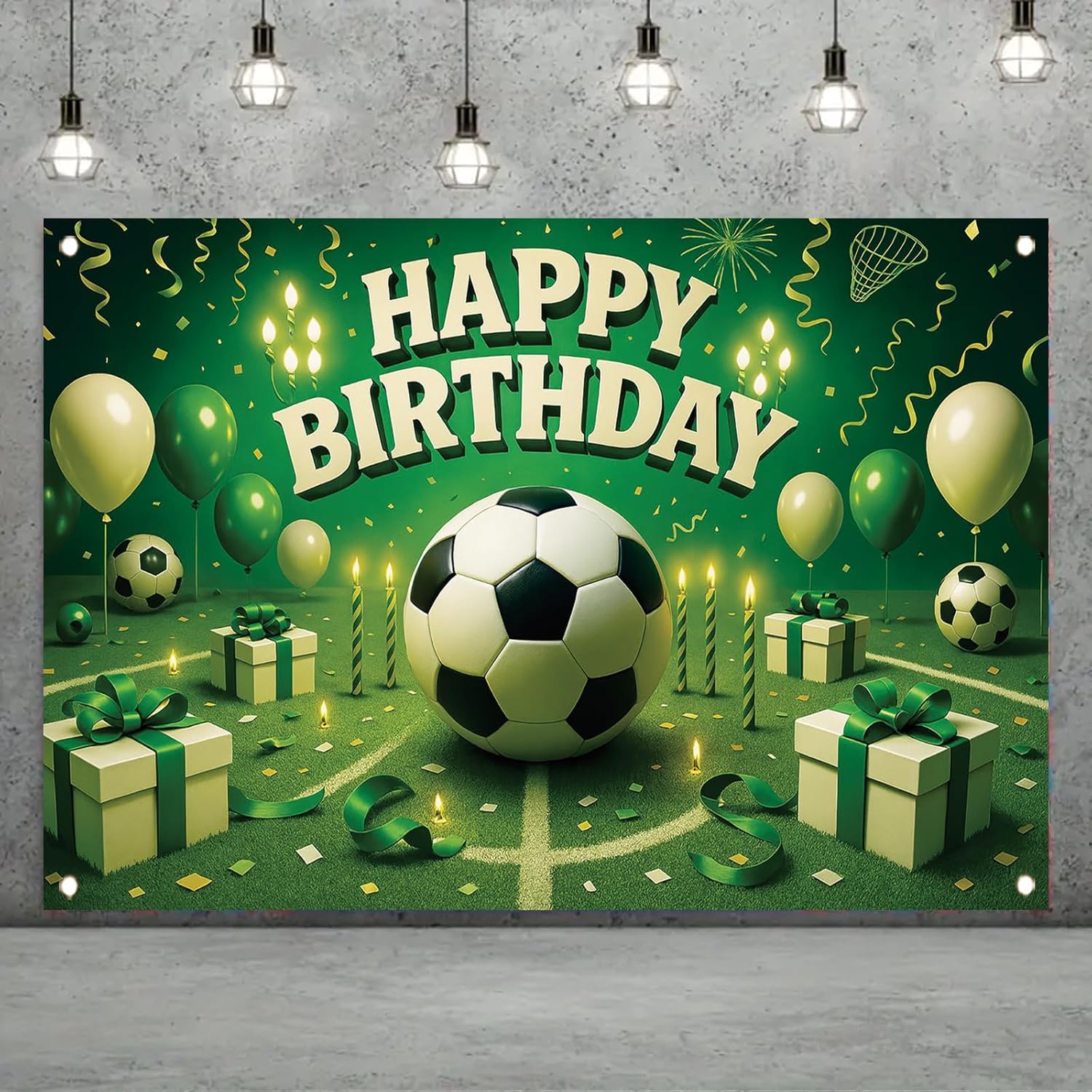 Soccer Birthday Party Backdrop Green Football Theme Happy Birthday Banner Boys Girls Kids Party Decoration Photo Booth Background Sports Party Photography Decorations 71 x 43 Inch - Image 2