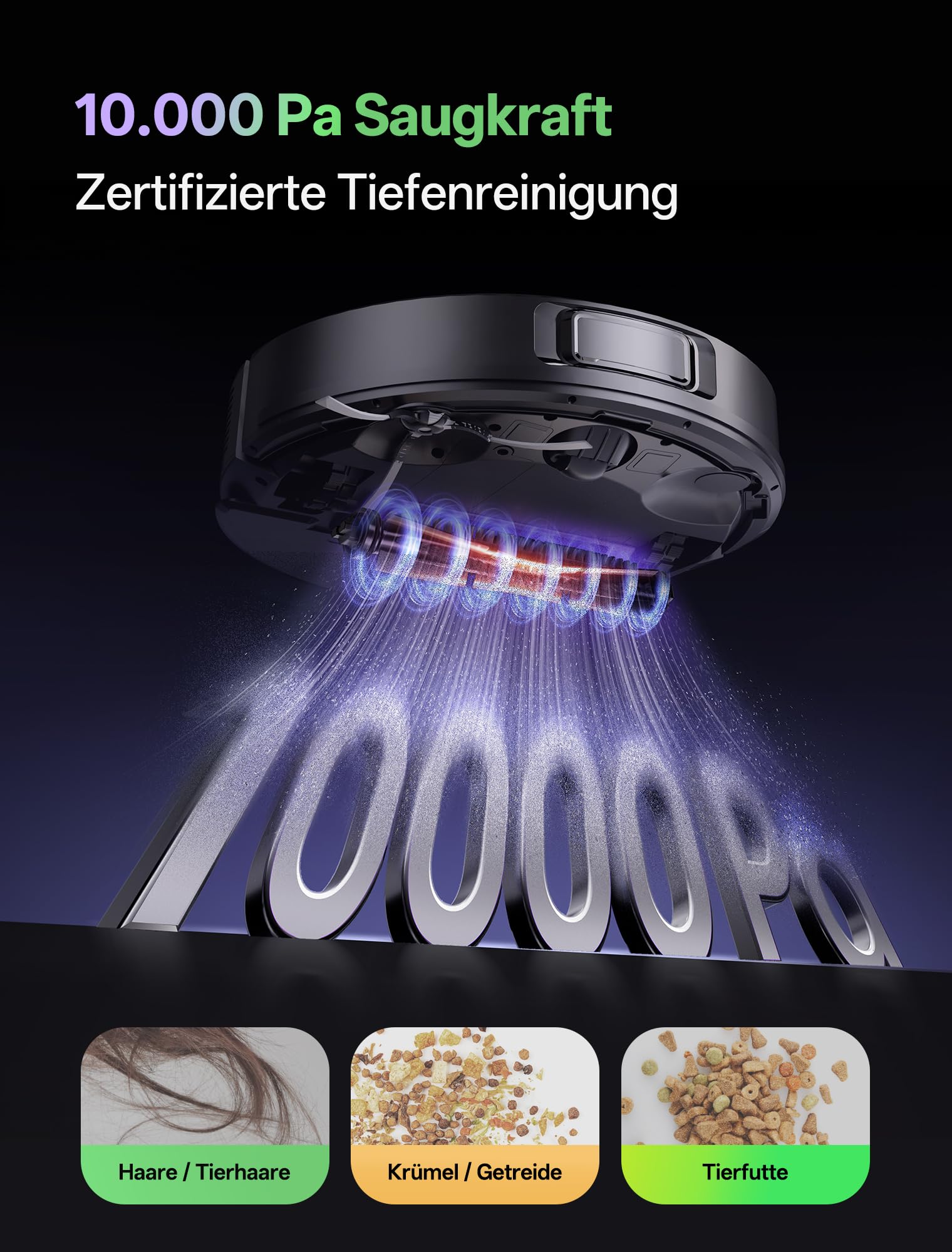 Vexilar Saugroboter mit Wischfunktion, beutelloser Multi-Zyklon Saugroboter mit Absaugstation, 10.000Pa & 200 Min Staubsauger Roboter, 3-in-1 Saug und Wischroboter für Tierhaare & Teppich (Schwarz)