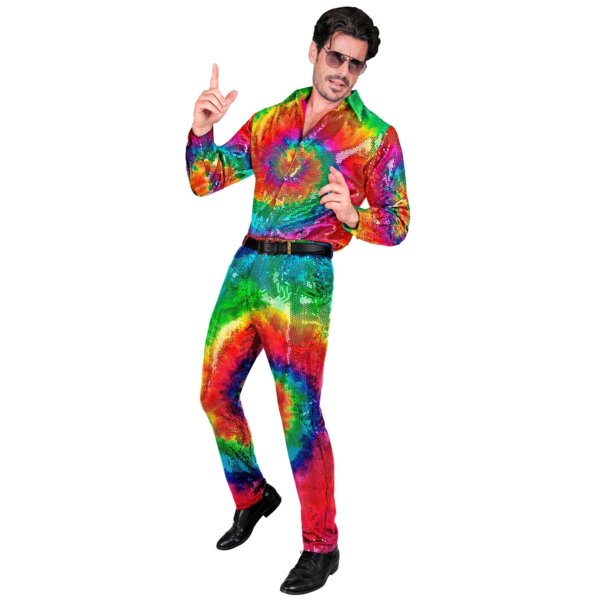 W WIDMANN MILANO Party Fashion - spodnie z cekinami dla mężczyzn | Disco Fever, spodnie męskie na festiwale, karnawał, imprezy tematyczne, stroje imprezowe, kostiumy z lat 70