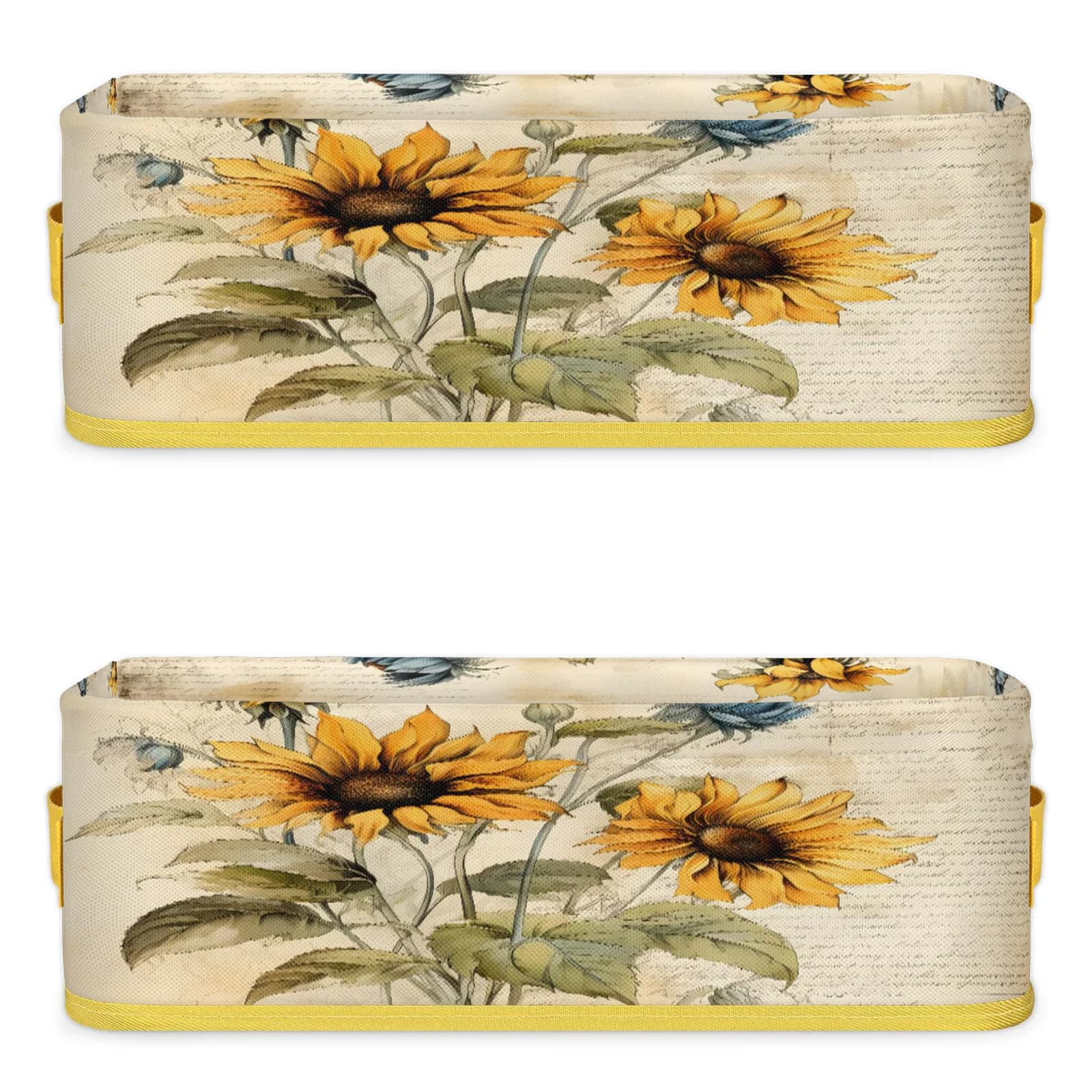 Vintage Sunflower Bathroom Storage Basket Waterproof Foldable Storage Bins with Handles Decorative Toilet Paper Storage Basket for Organizing for House Bathroom Toiletries Set of 2