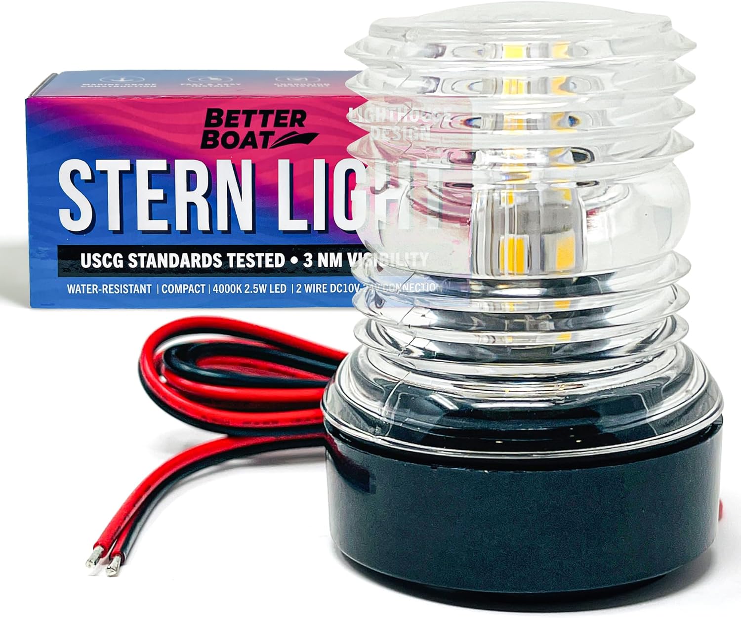 Boat Anchor Light Pole, 35" LED Stern Light, USCG Tested Waterproof Marine Navigation Light, 2NM White All-Around Lighthouse, Rear Light Pole LED Accessory for Boats