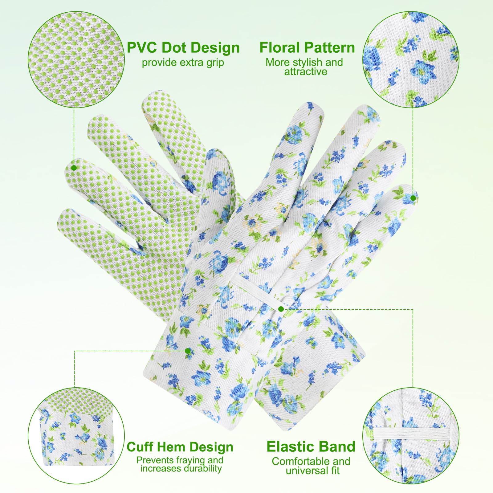 PATIKIL Floral Gardening Gloves for Women, 3 Pair Non-Slip Grip Garden Glove Women Working Yard Gloves for Yard Cleaning, Gardening, Weeding, Planting, Blue - Image 3