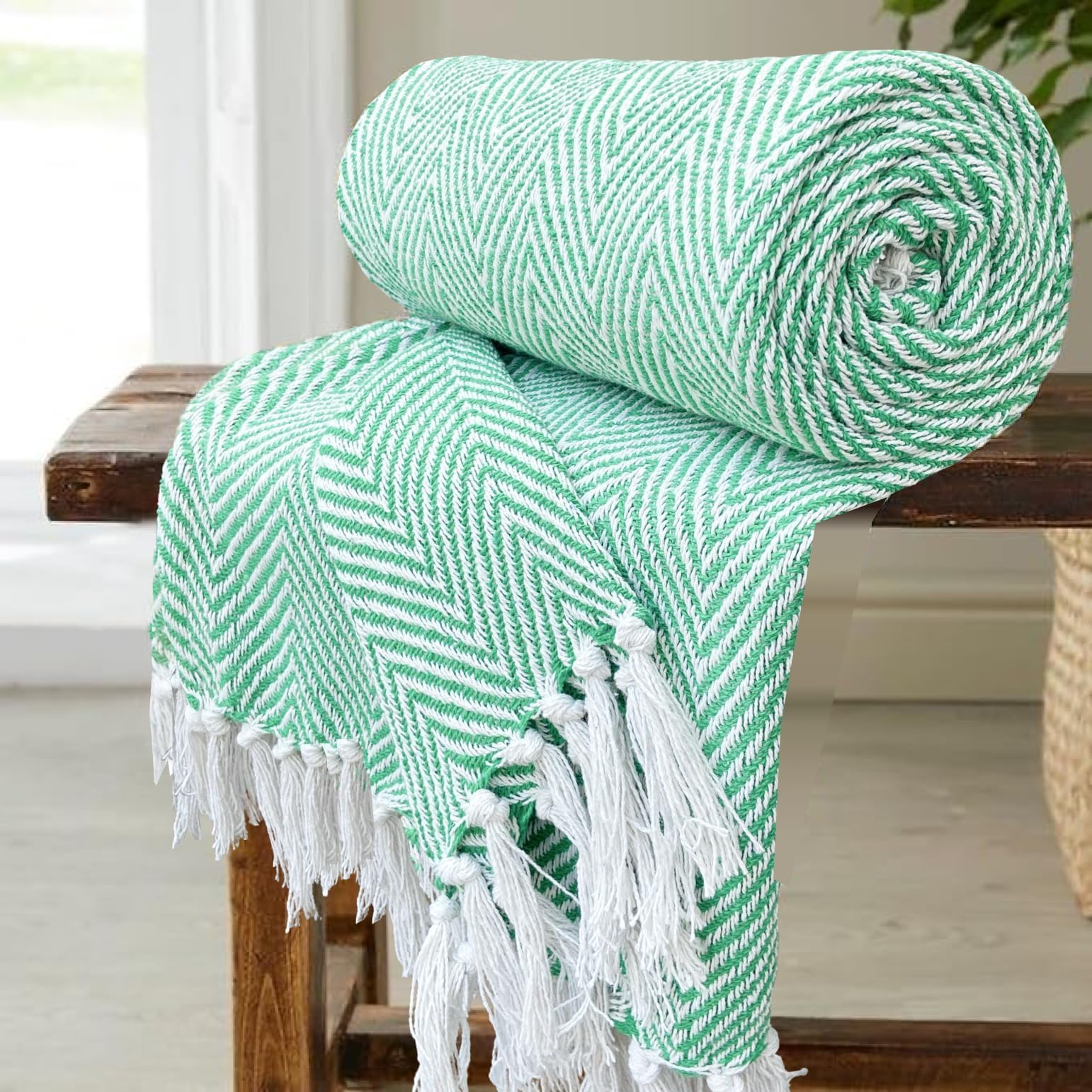 SAJAVAT HOME Hand-Knitted Pure Cotton Sofa Throw | Large Throw for Living Room, Bedroom, Sofa & Chair | 82x52 Inches / 208x132 Cm | Green - Pack of 1 (B0CM1Z84CW) Amazon Price History, Amazon Price Tracker