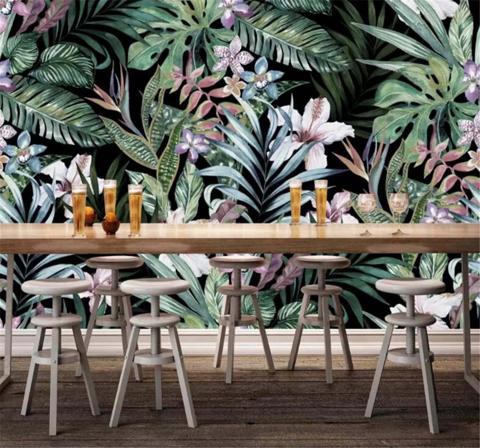 Tzxztt Fresh Ethereal Tropical Plants Flowers Modern 3D Wallpaper Premium Textured Silk Neutral Tones Material Ideal for Living Room Bedroom-350cm×256cm