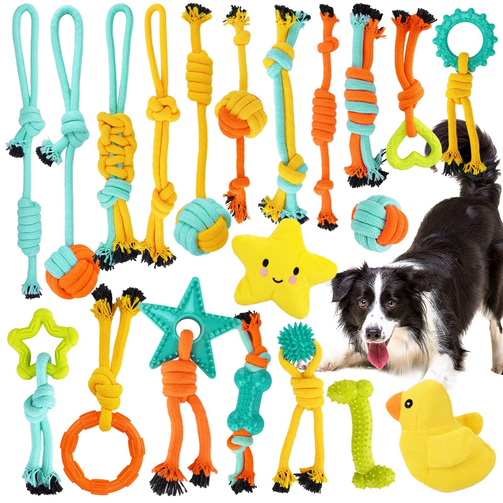 Juguetes para Perros,20 Piezas Juguete para Morder para Perro,Juguetes para Cachorros Interactivo,Algodón Cuerda Juguete para Cachorros para Perros pequeños/Medios/Grandes Limpiar
